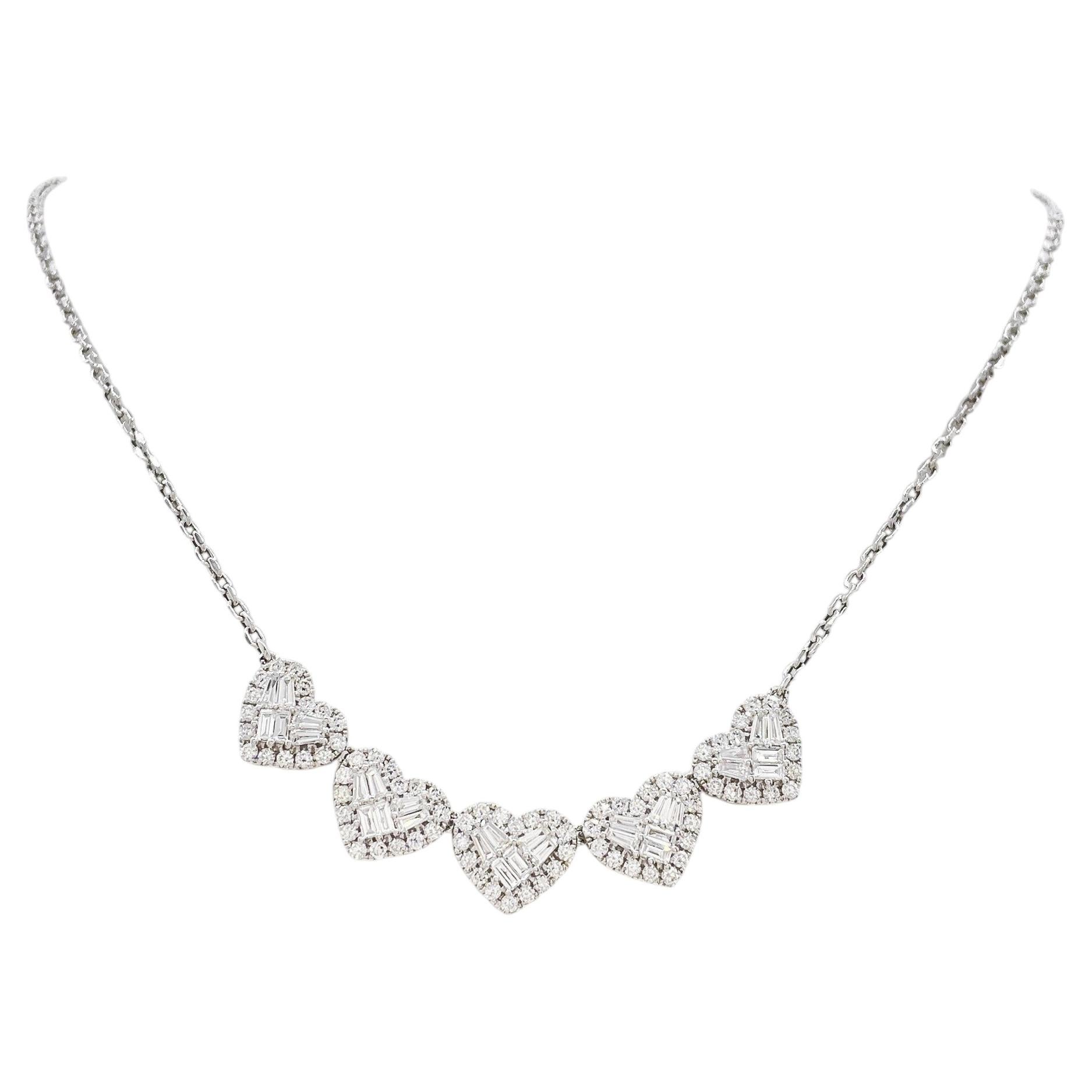 1,68 Karat Fünf Herz Diamant-Halskette Schöner Schmuck 18K Weißgold