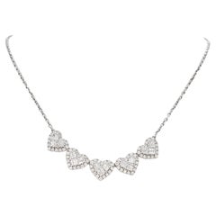 1.68 Carat Five Heart Diamond Necklace Beautiful Fine Jewelry, 18K White Gold