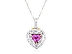 1.68 Carat Heart Pink Sapphire Diamond Pendant