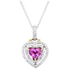 1.68 Carat Heart Pink Sapphire Diamond Pendant