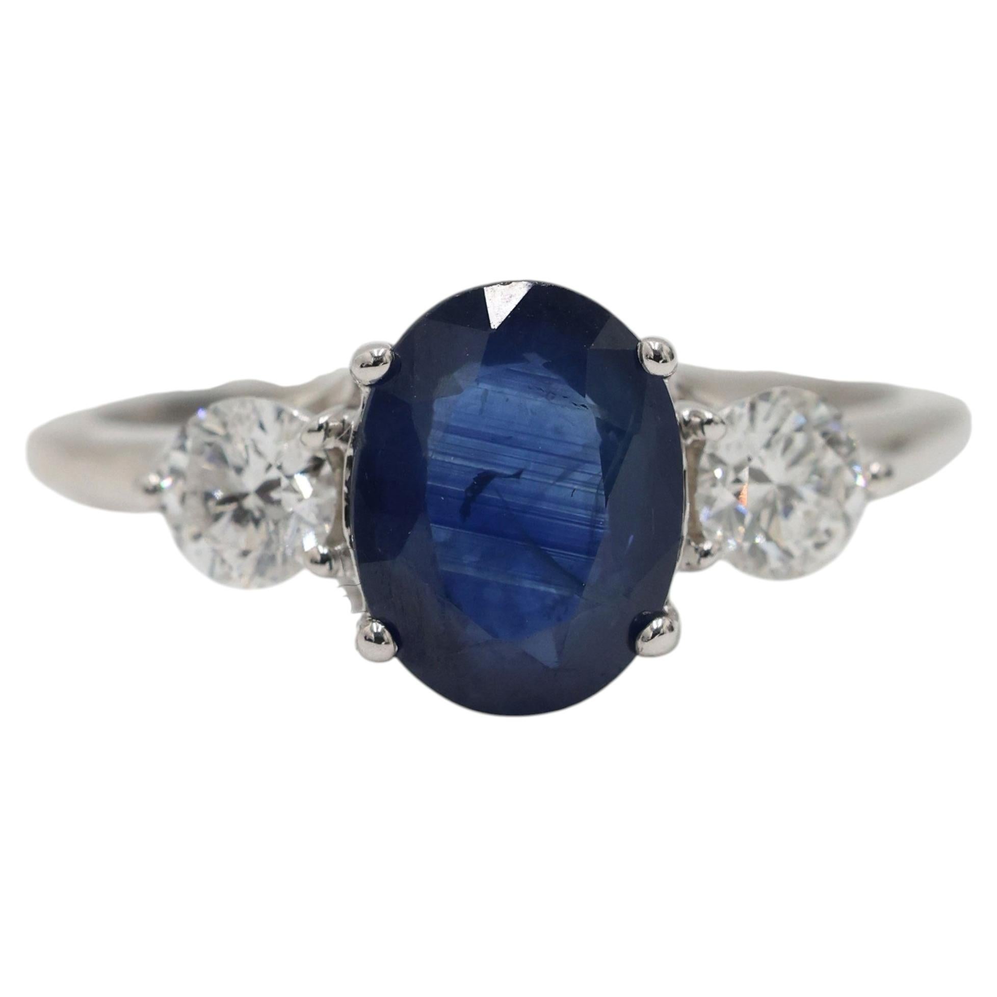 1.68 Carat Mystic Ocean Sapphire & Diamond Trilogy Ring Set in 18K White Gold For Sale