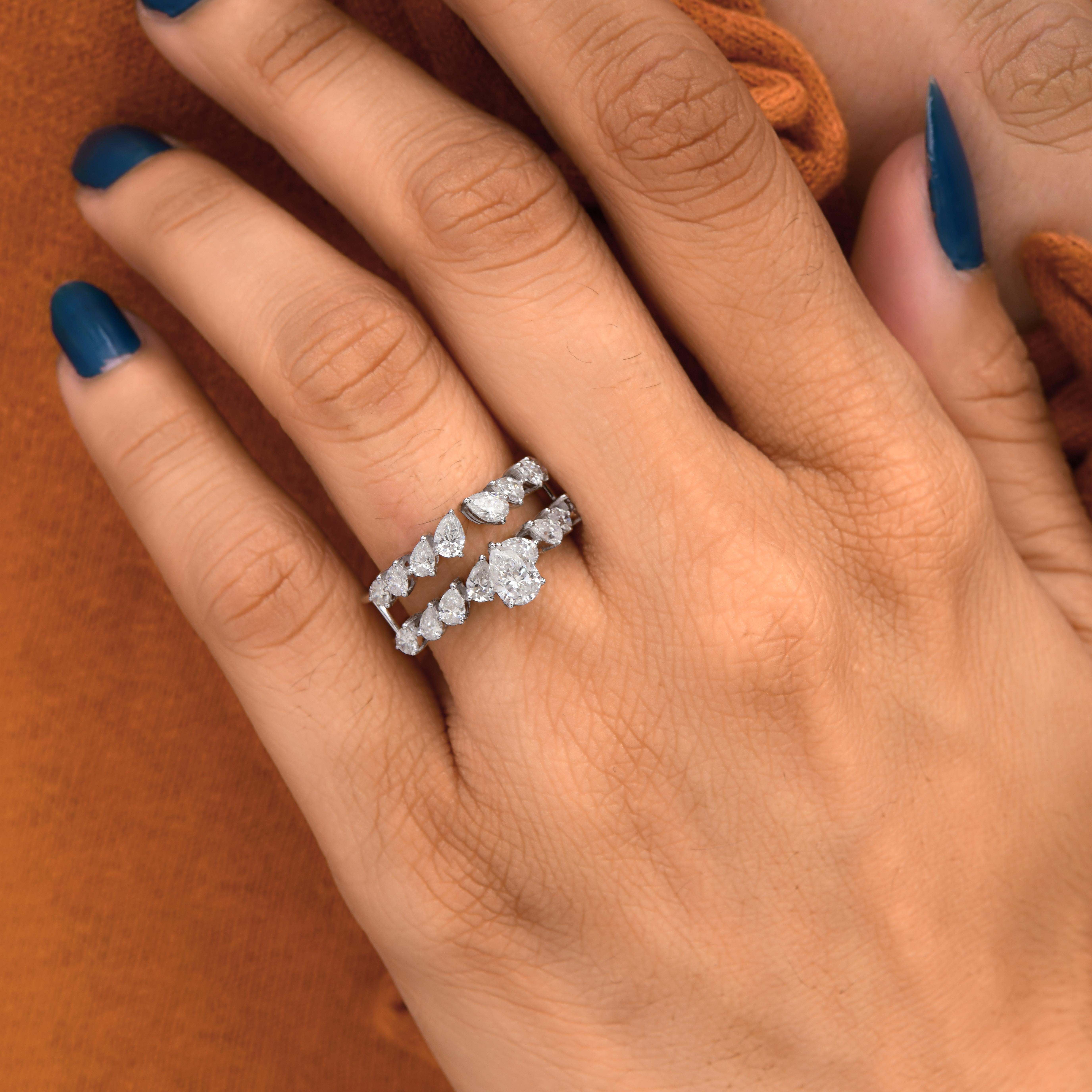 En vente :  1.68 Carat Nature Diamond Double Band Engagement Ring Solid 18k White Gold 10