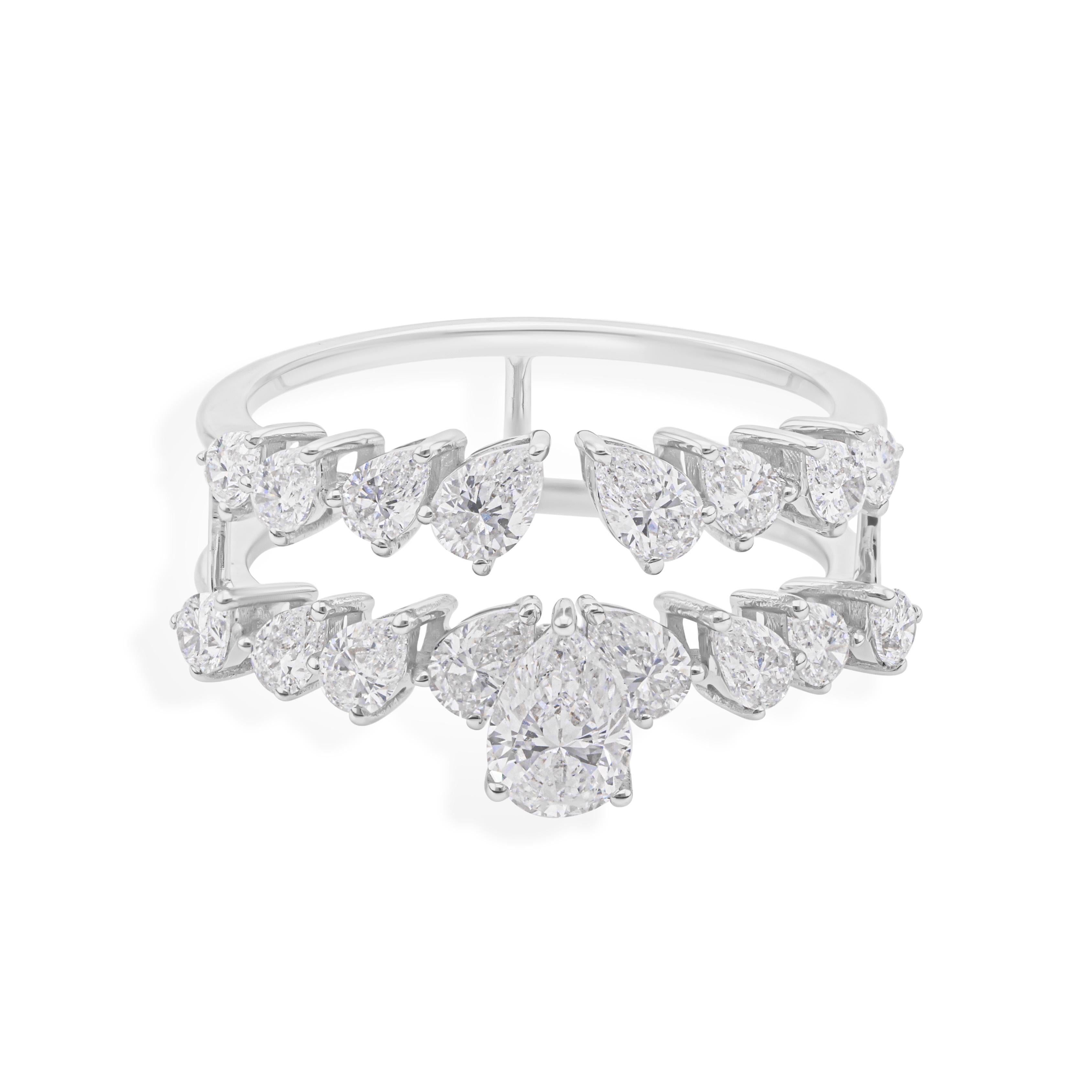 En vente :  1.68 Carat Nature Diamond Double Band Engagement Ring Solid 18k White Gold 13
