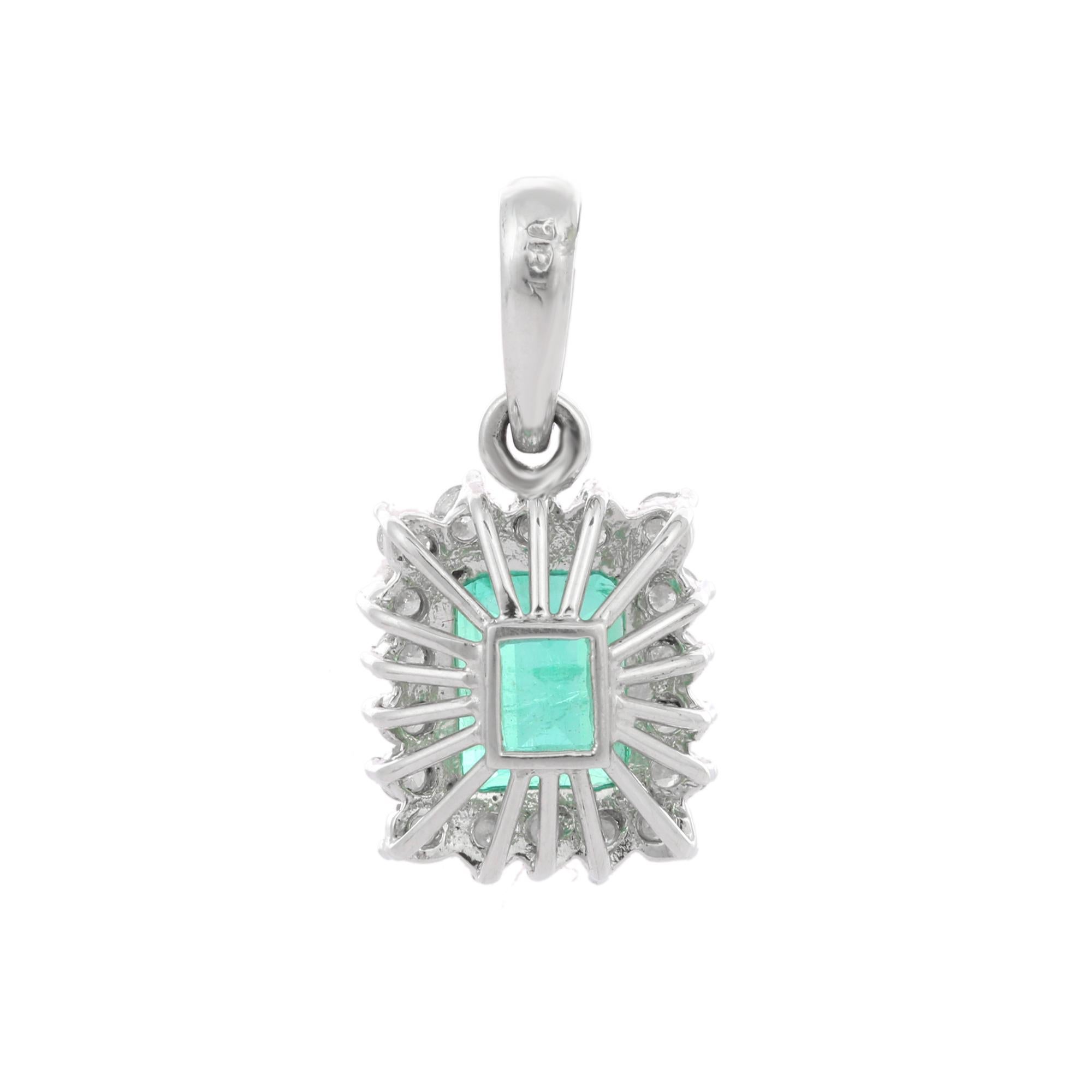 1.68 Carat Octagon Cut Emerald Pendant with Diamonds in 18K White Gold In New Condition For Sale In Houston, TX