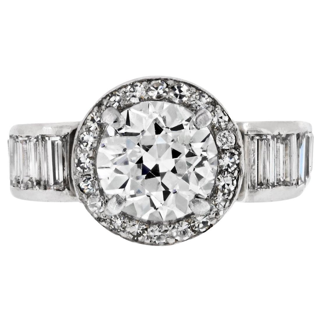 1.68 Carat Old European Cut Diamond K/VS1 GIA Vintage Engagement Ring For Sale