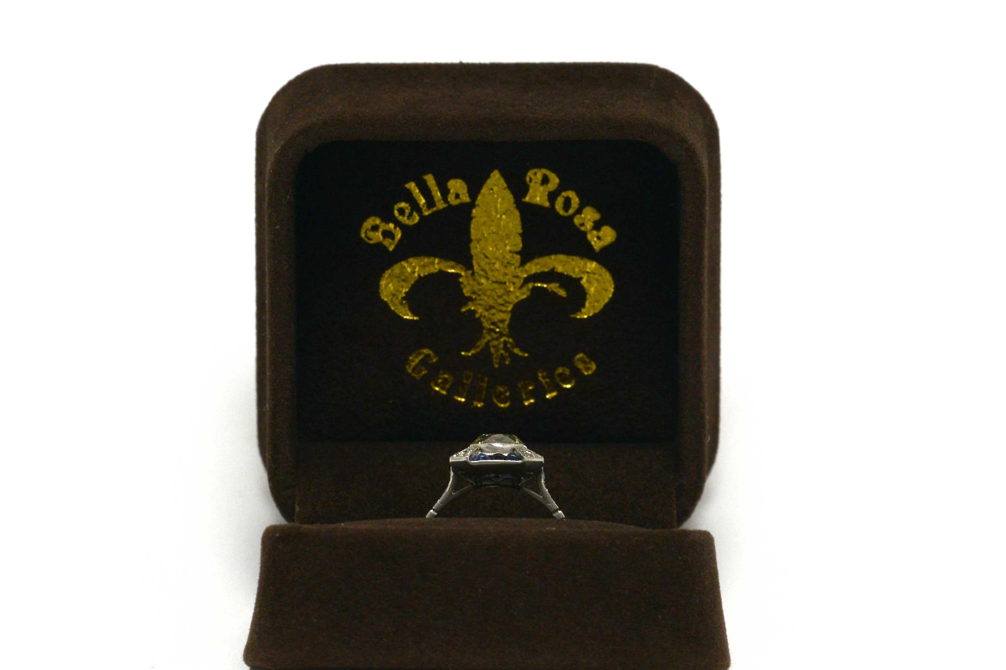 1.68 Carat Old Mine Cut Diamond Engagement Ring Art Deco Style Octagon Sapphire 2