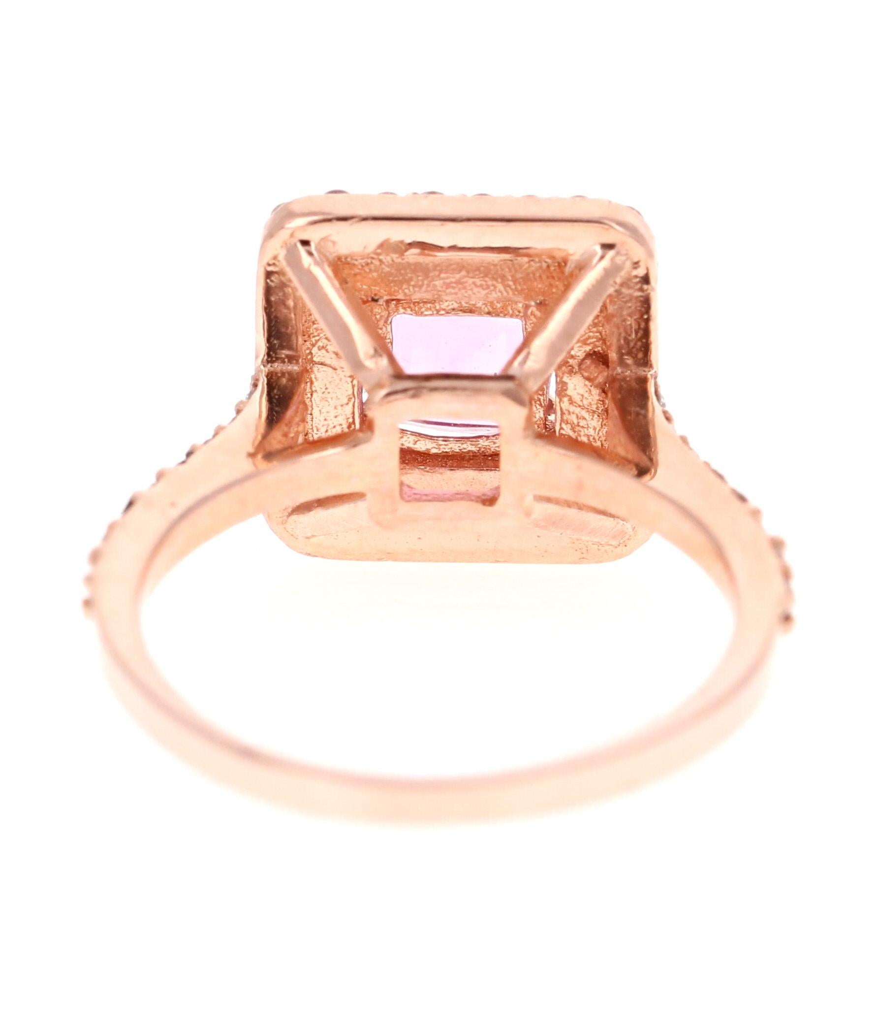 1.68 Carat Cushion Cut Pink Sapphire Diamond 14 Karat Rose Gold Bridal Ring In New Condition For Sale In Los Angeles, CA