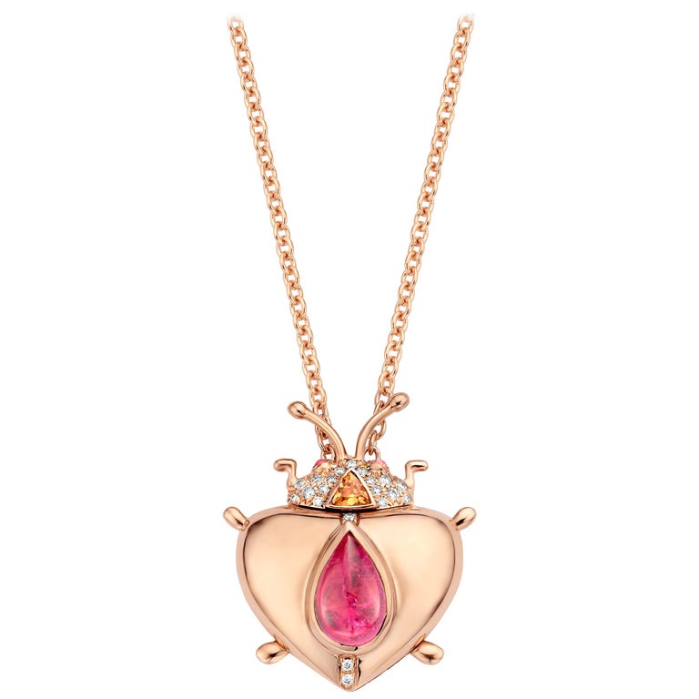 1.68Ct Pink Tourmaline And Garnet 18K Rose Gold Diamond Pendant ...