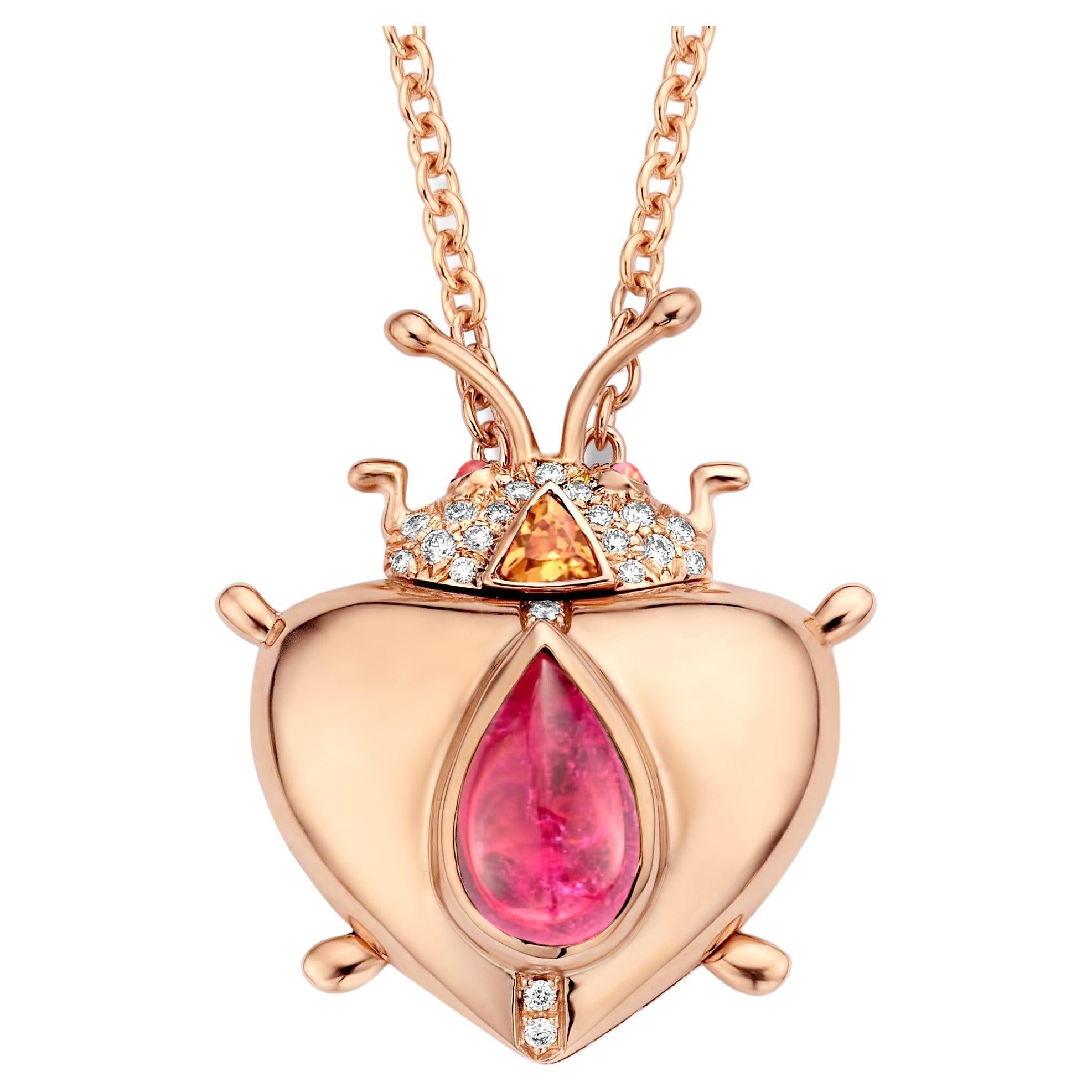 Collier pendentif en or rose 18 carats avec diamants et tourmaline rose 1,68 carat