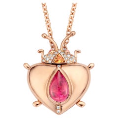 1.68Ct Pink Tourmaline And Garnet 18K Rose Gold Diamond Pendant Necklace