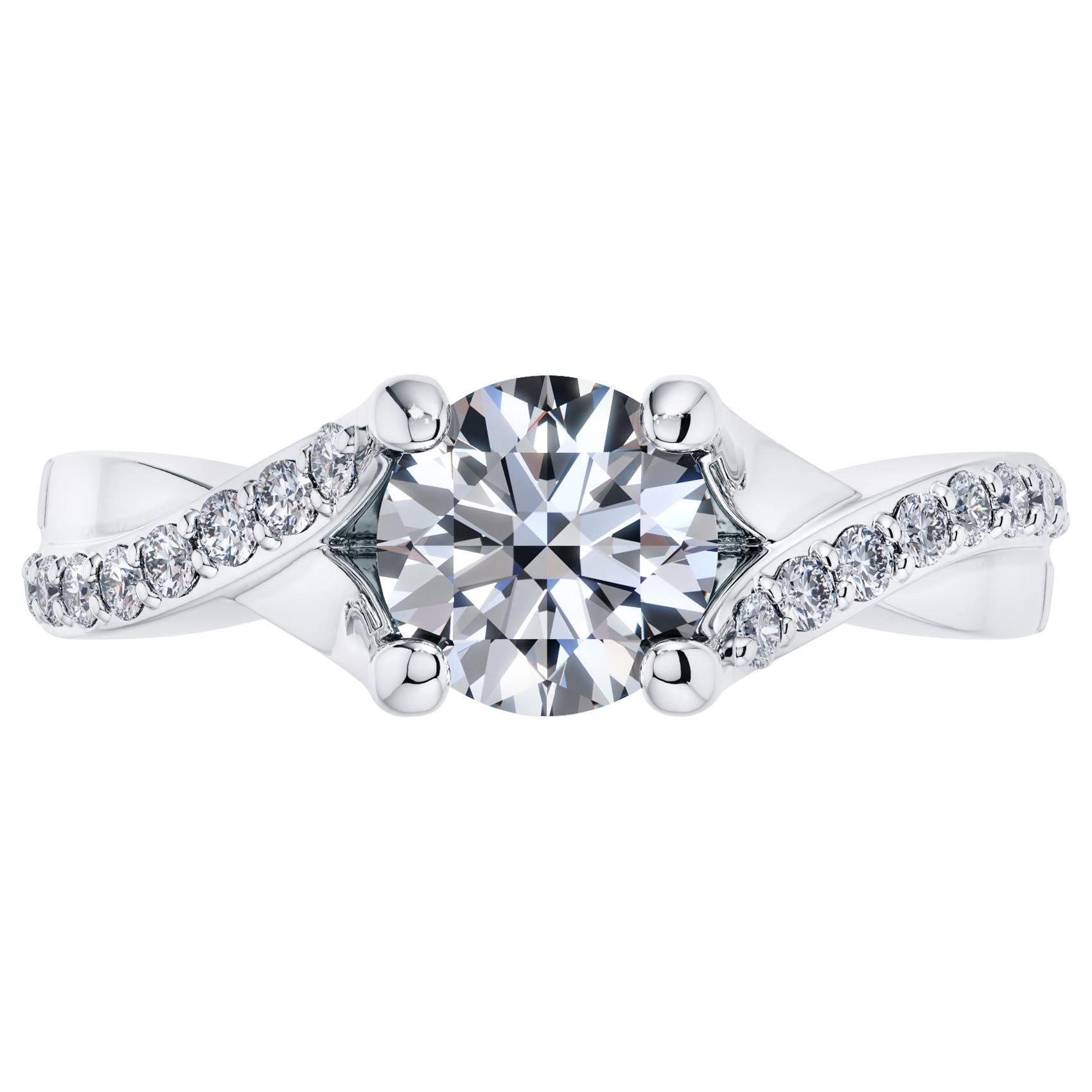 Bague de fiançailles à 4 griffes en or blanc 18 carats torsadé avec diamants ronds de 1,68 carat en vente