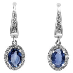 $1 NO RESERVE - 1.68cttw Sapphire 
0.35 Diamonds, 14K White Gold Earrings
