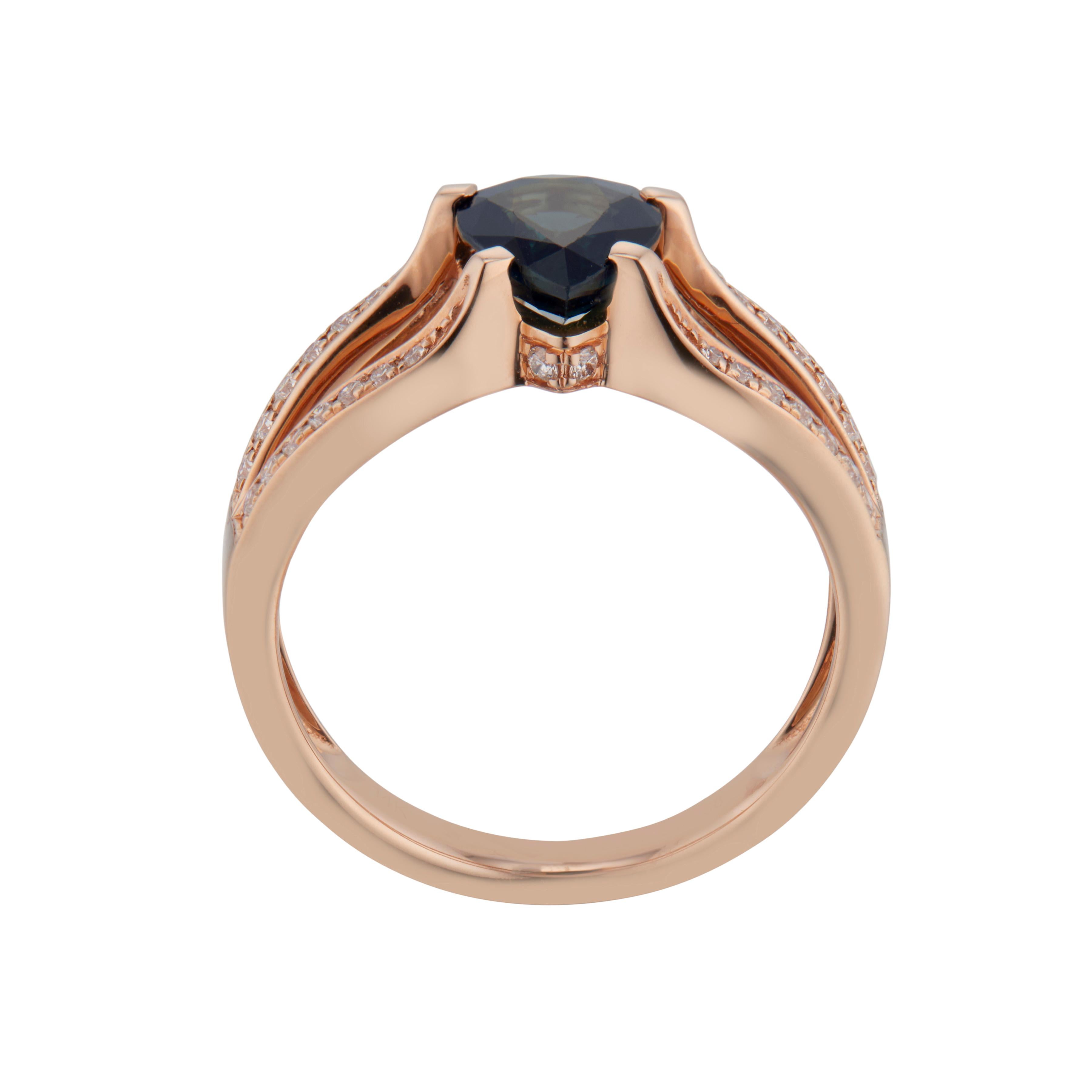 Pear Cut 1.68 Carat Sapphire Diamond Rose Gold Engagement Ring For Sale