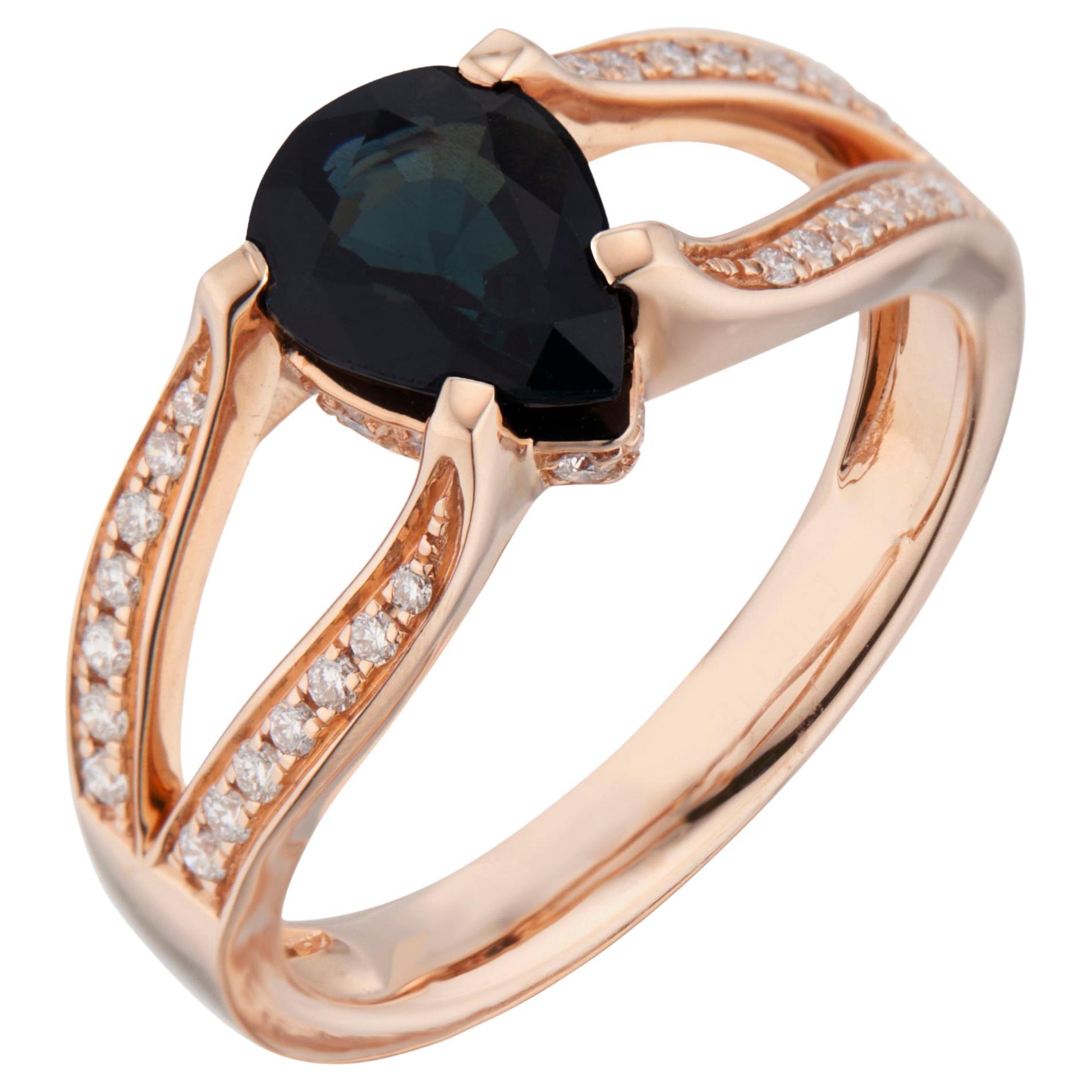 1.68 Carat Sapphire Diamond Rose Gold Engagement Ring For Sale