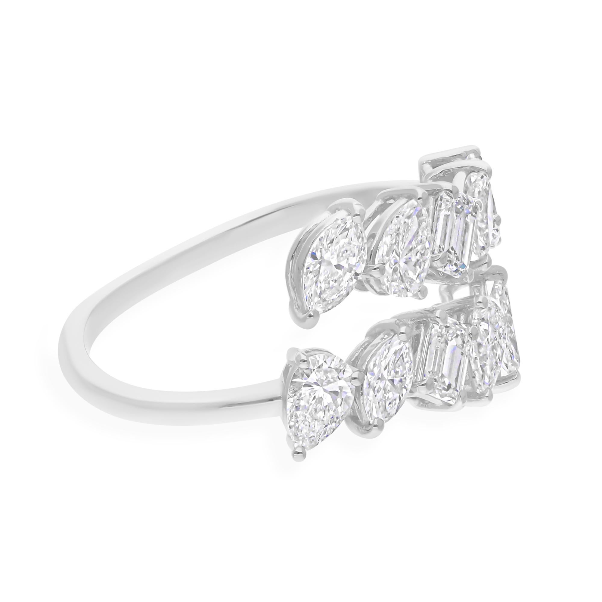 Modern 1.68 Carat SI Clarity HI Color Multi Shape Diamond Wrap Ring 18 Karat White Gold For Sale