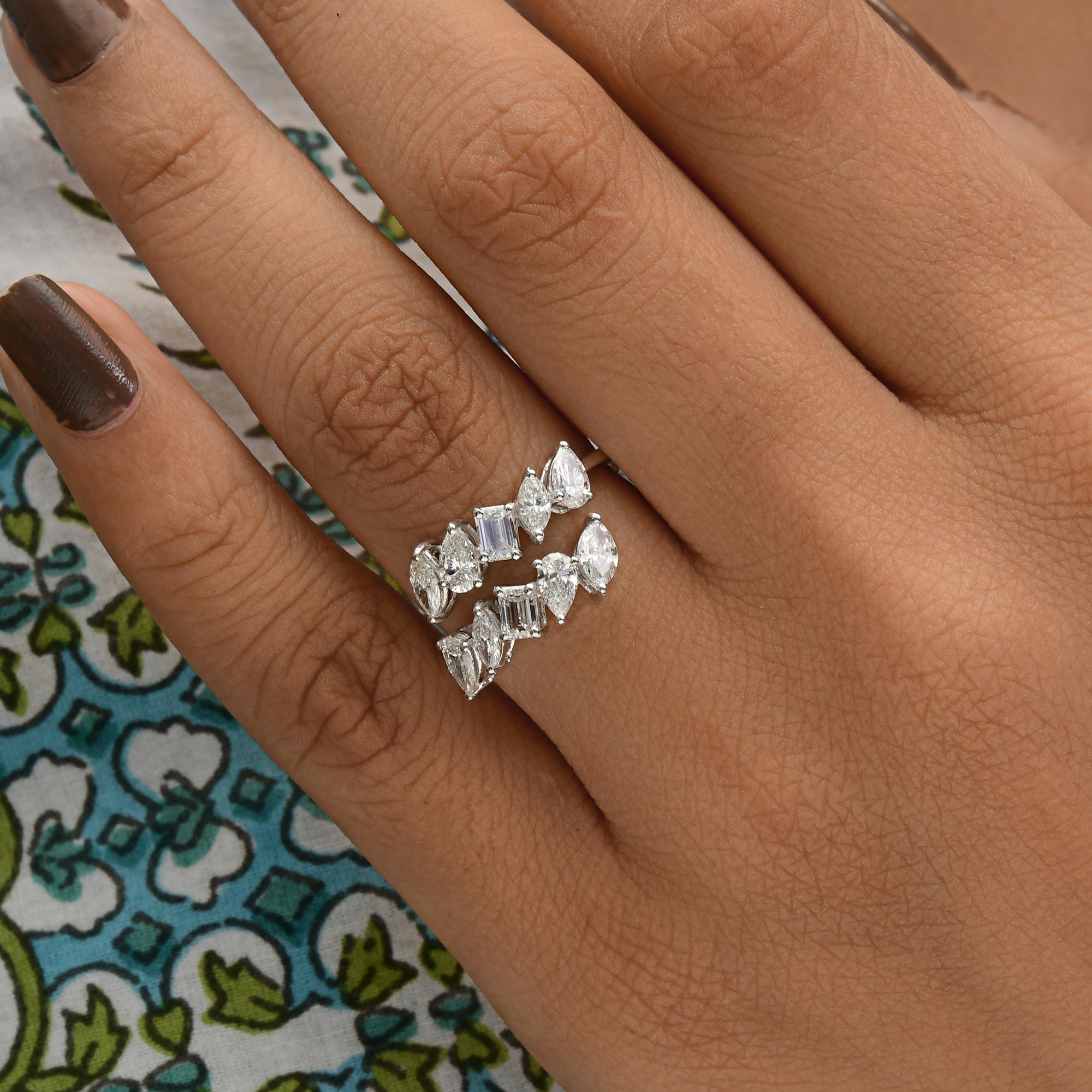Emerald Cut 1.68 Carat SI Clarity HI Color Multi Shape Diamond Wrap Ring 18 Karat White Gold For Sale