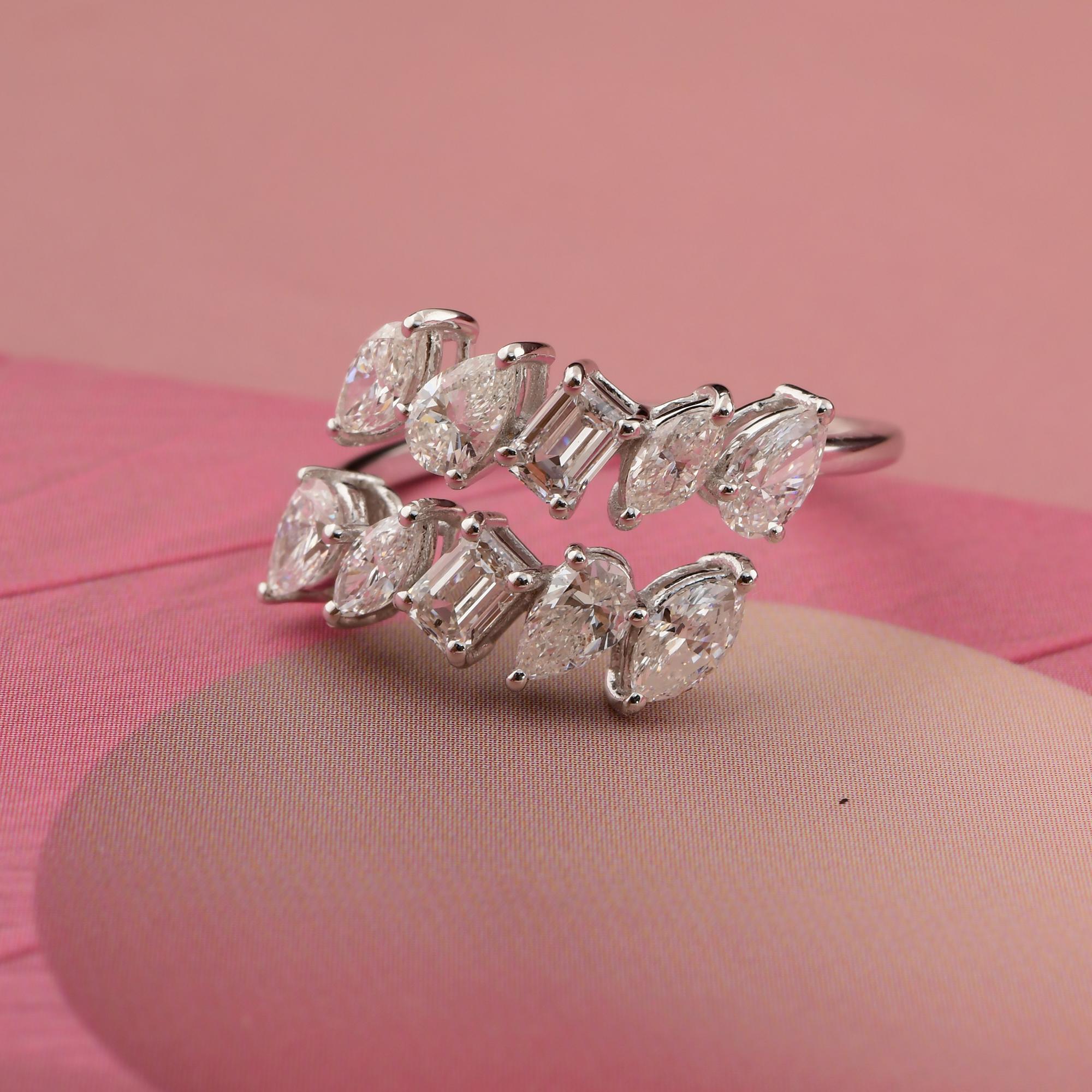 Women's 1.68 Carat SI Clarity HI Color Multi Shape Diamond Wrap Ring 18 Karat White Gold For Sale