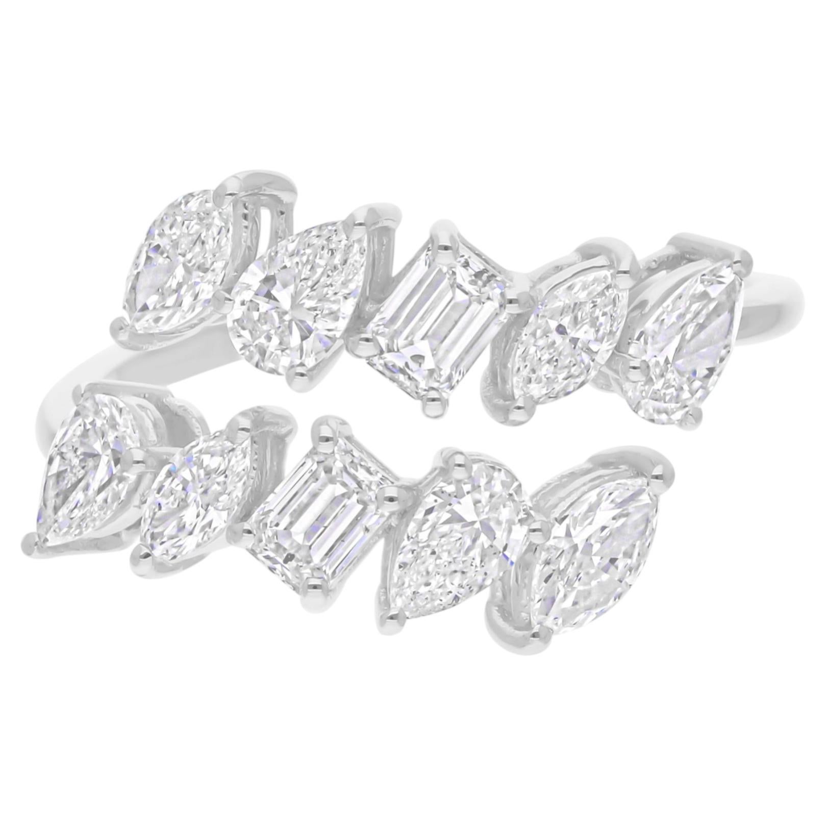 1.68 Carat SI Clarity HI Color Multi Shape Diamond Wrap Ring 18 Karat White Gold