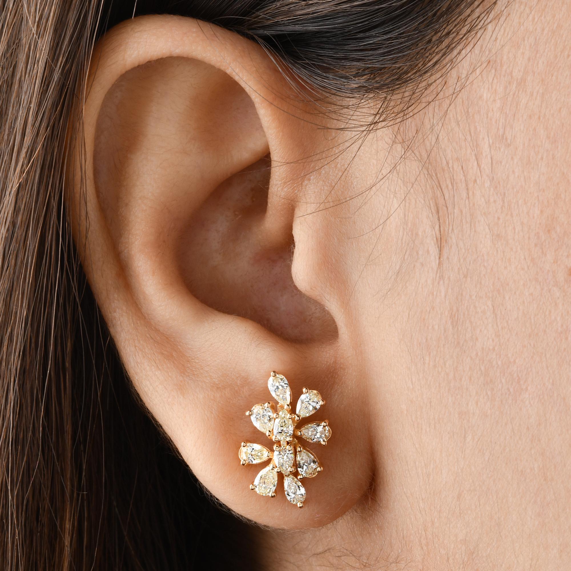 Modern 1.68 Carat SI Clarity HI Color Pear Shape Diamond Earrings 18 Karat Yellow Gold For Sale