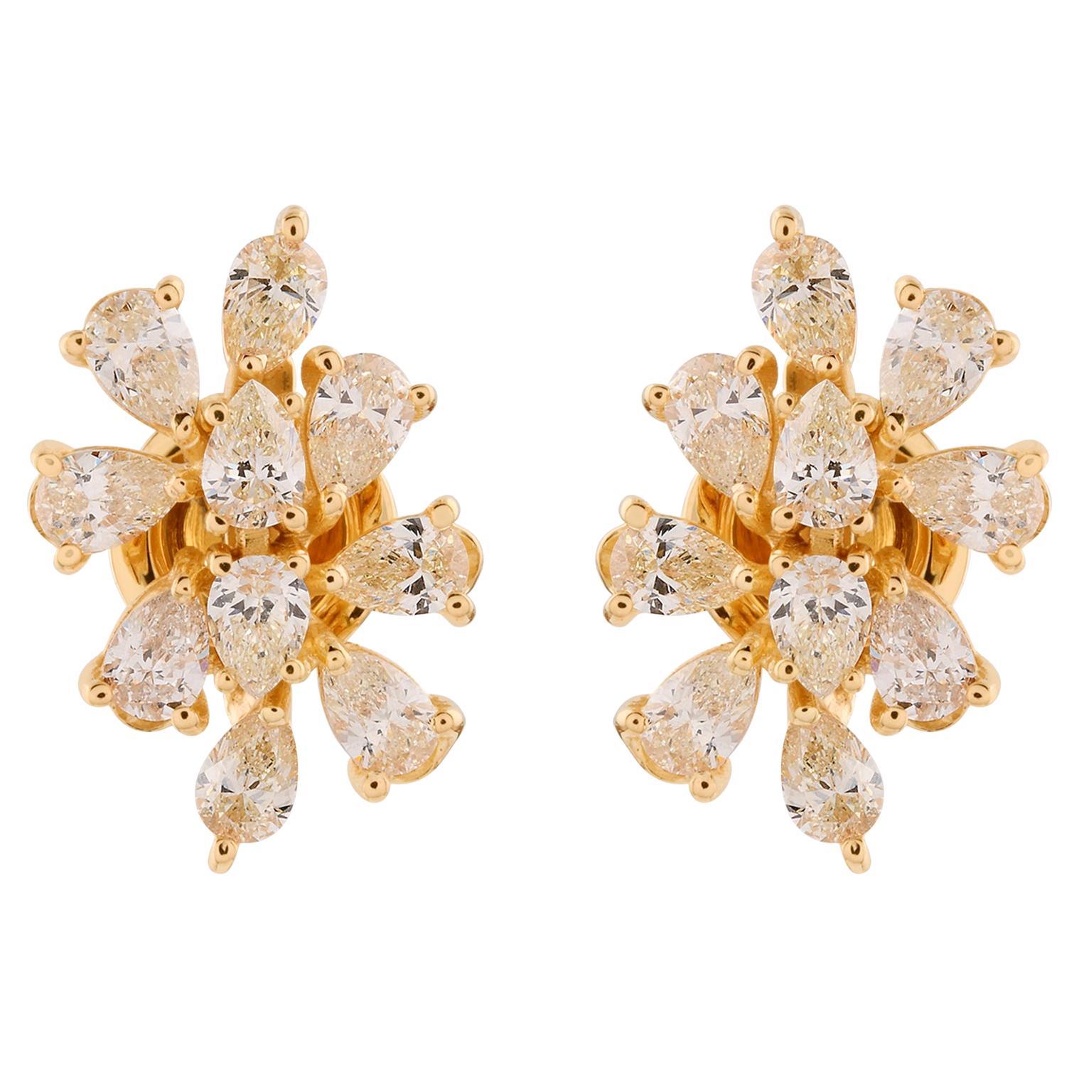 1.68 Carat SI Clarity HI Color Pear Shape Diamond Earrings 18 Karat Yellow Gold For Sale
