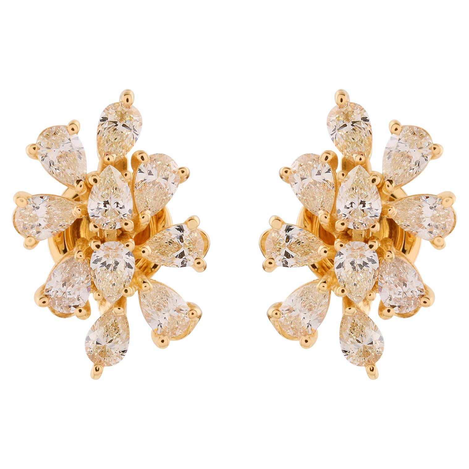 1.68 Carat SI Clarity HI Color Pear Shape Diamond Earrings 18 Karat Yellow Gold