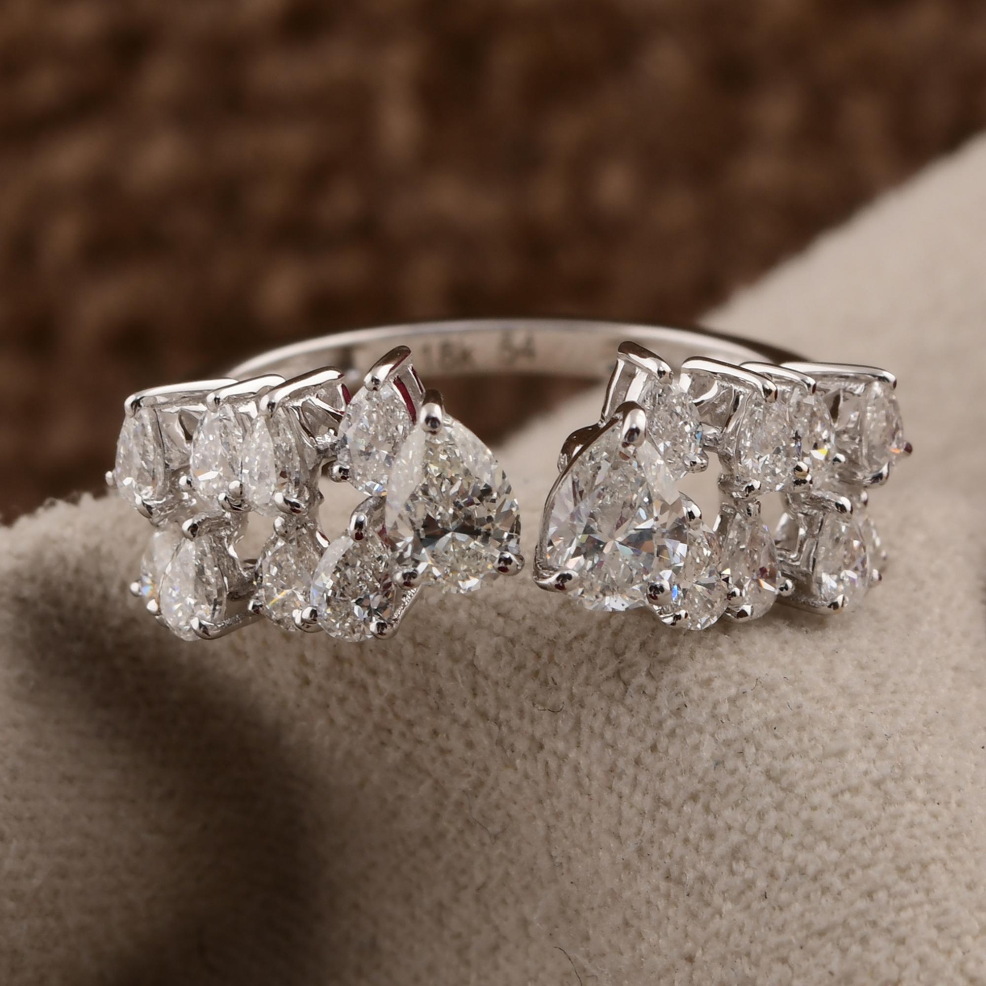 Pear Cut 1.68 Carat SI/H Natural Pear Diamond Cuff Ring 18 Karat White Gold Fine Jewelry For Sale