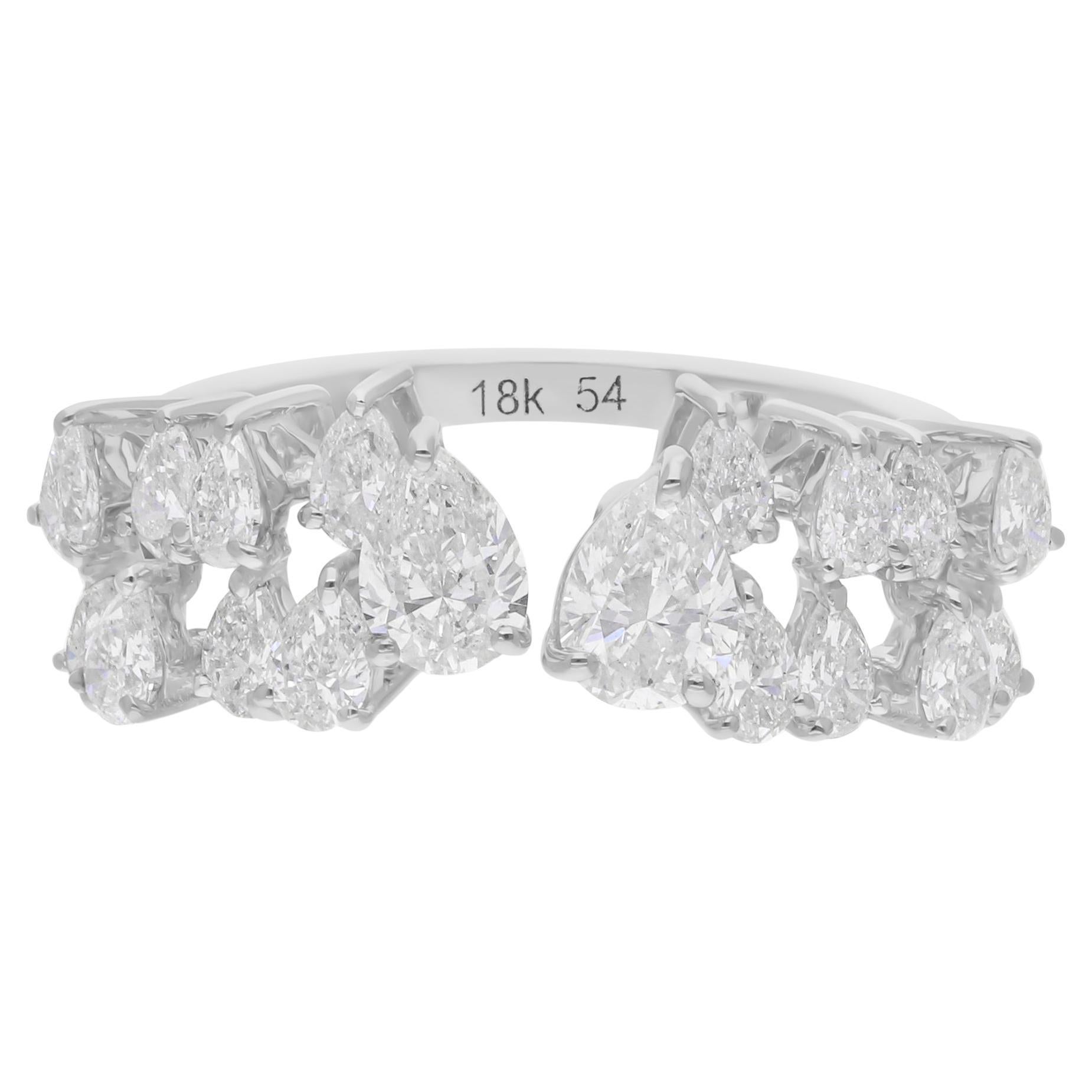 Anillo puño diamante pera natural SI/H de 1,68 quilates Oro blanco 18 quilates Joyería fina