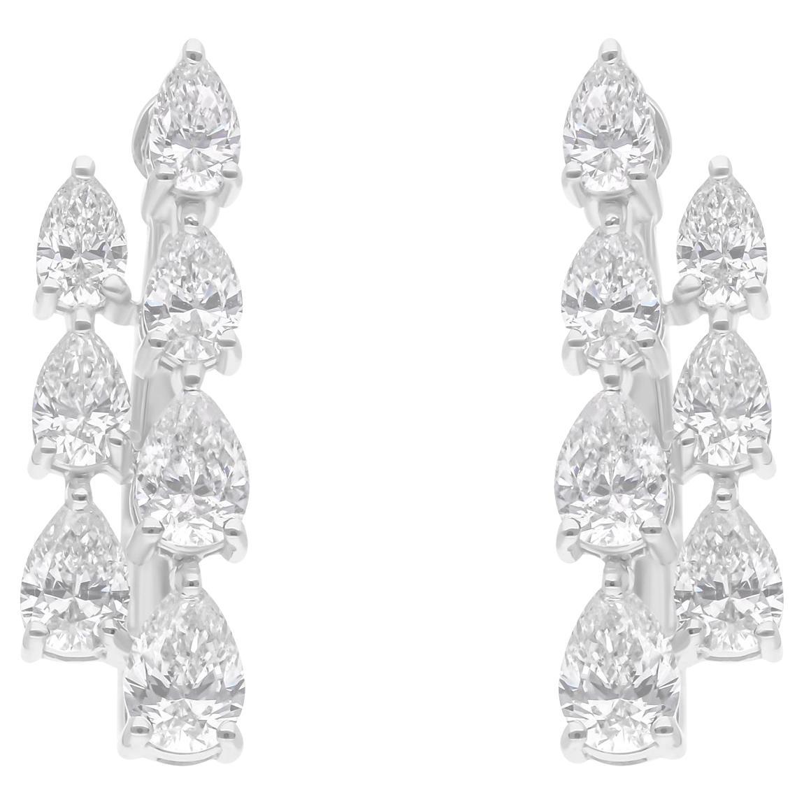 1.68 Carat SI/H Pear Brilliant Cut Diamond Earrings 18 Karat White Gold Jewelry For Sale