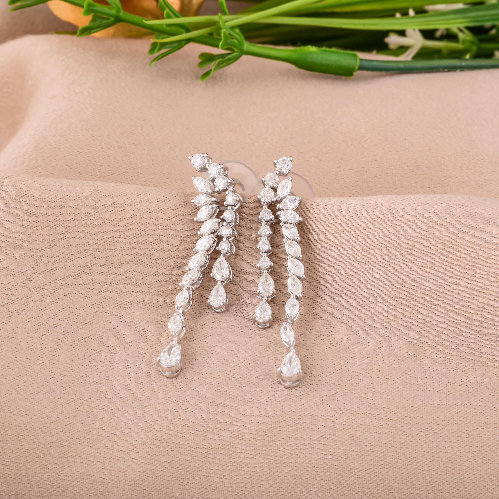 Moderne 1.68 Carat SI/H Pear Marquise Diamond Dangle Earrings 14k White Gold Jewelry en vente