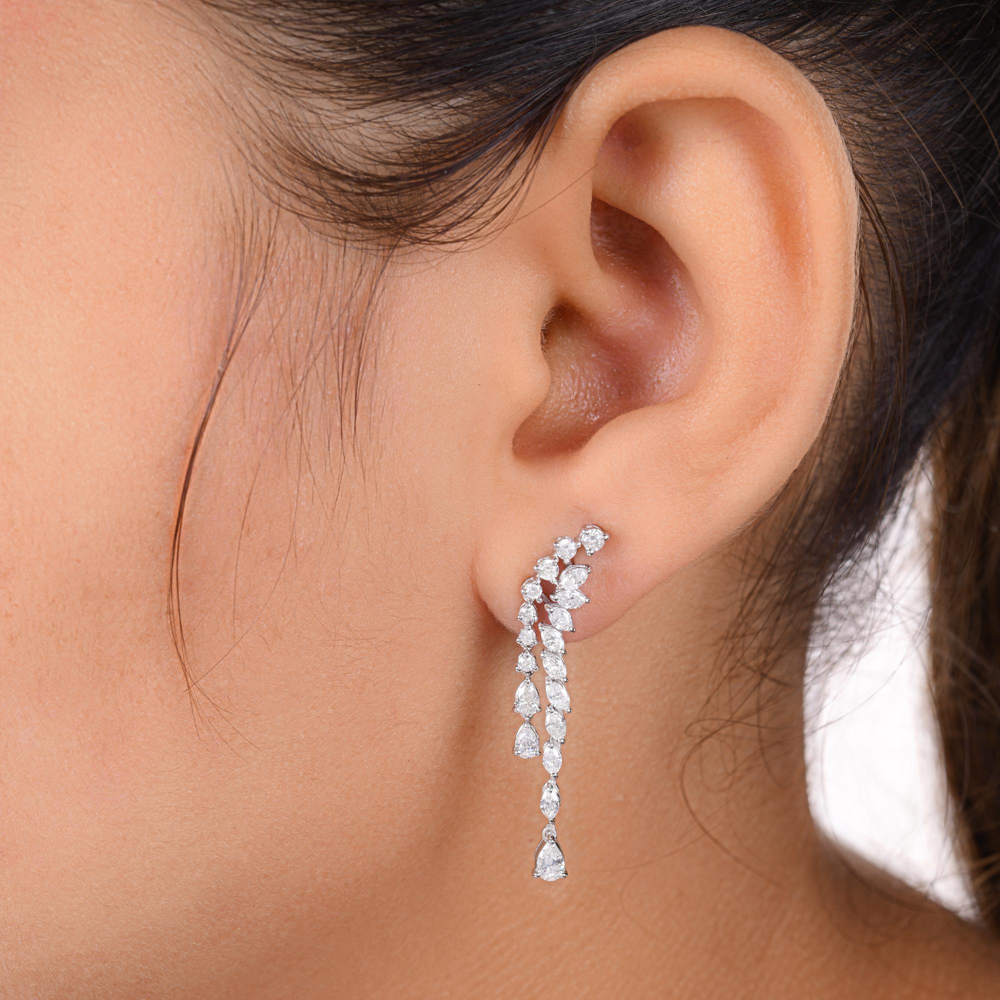 Taille poire 1.68 Carat SI/H Pear Marquise Diamond Dangle Earrings 14k White Gold Jewelry en vente