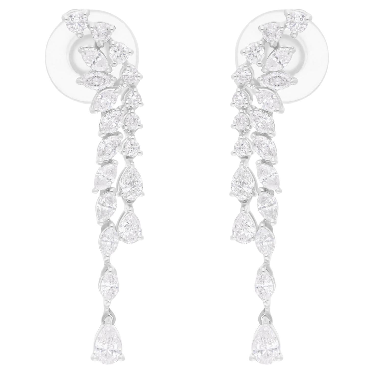 1.68 Carat SI/H Pear Marquise Diamond Dangle Earrings 14k White Gold Jewelry en vente
