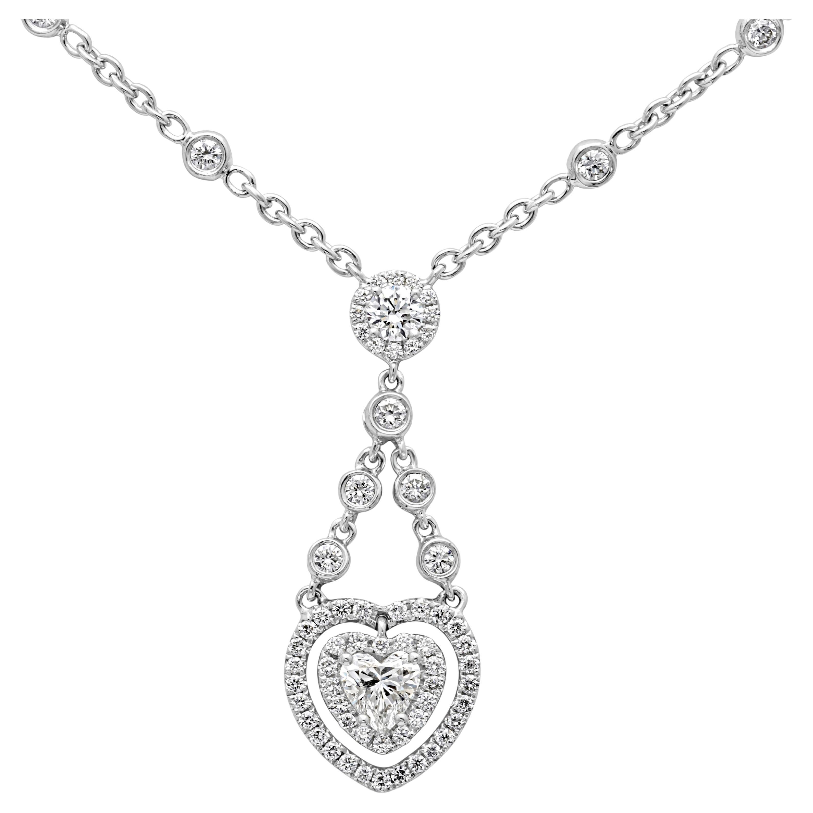 1.68 Carat Total Mixed Cut Diamond Open Work Heart Design Pendant Necklace  For Sale