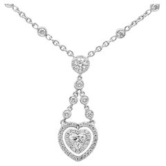 1.68 Carat Total Mixed Cut Diamond Open Work Heart Design Pendant Necklace 