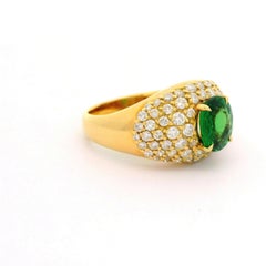 1.68 Carat Tsavorite Pave Diamond 18k Yellow Gold Ring