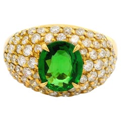 1.68 Carat Tsavorite Pave Diamond 18k Yellow Gold Ring