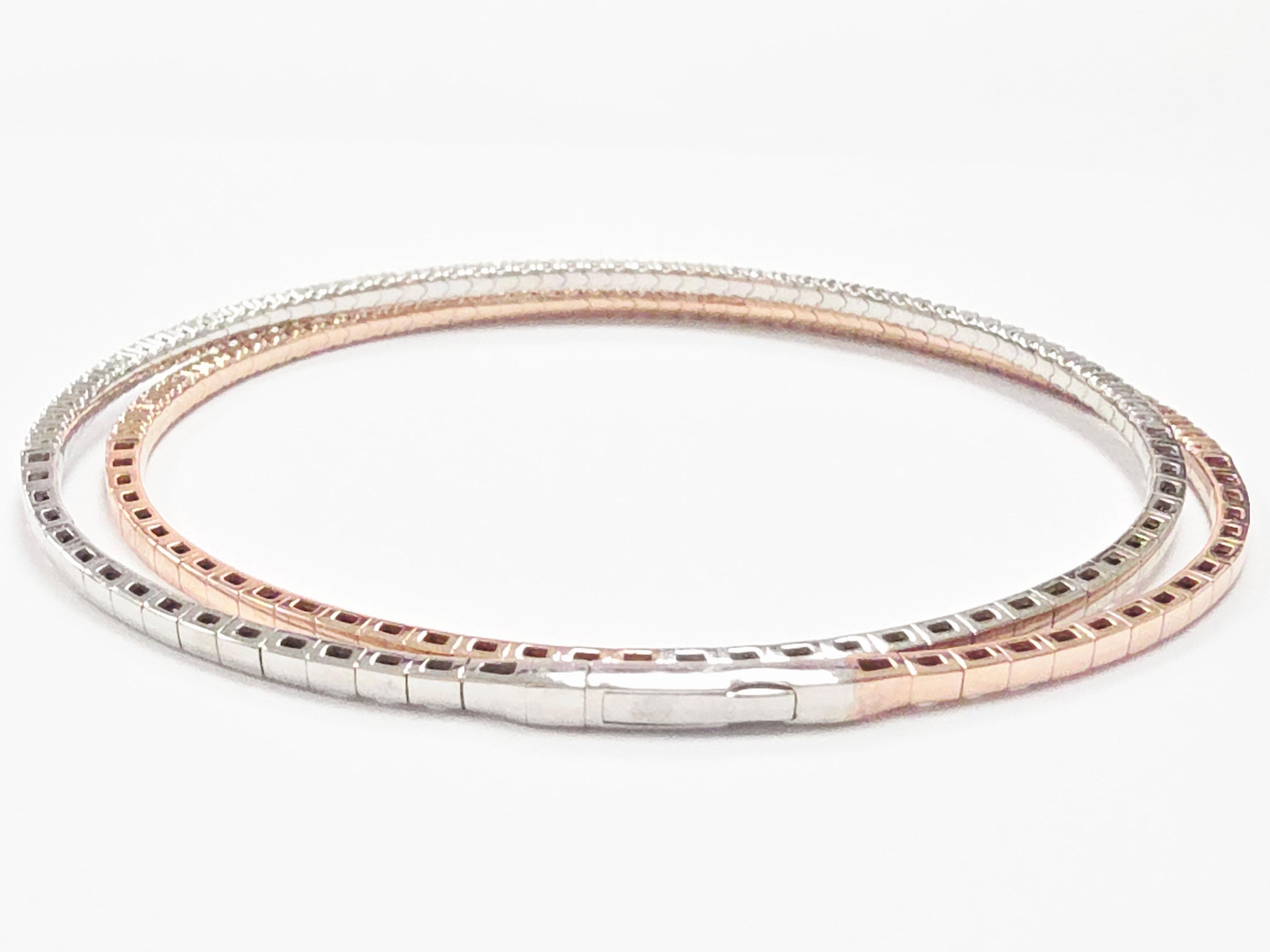 Women's or Men's MARKDOWN, 1.68 Cts Two Tone Double Row Flexible Bracelet Bangle White Rose 14K For Sale