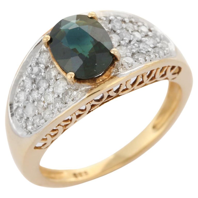 Customizable Blue Sapphire Cluster Diamond Engagement Ring Embedded in