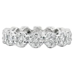 1.68 Ct Diamond Eternity Ring Flower Motif in 18K White Gold 98 Natural Diamonds