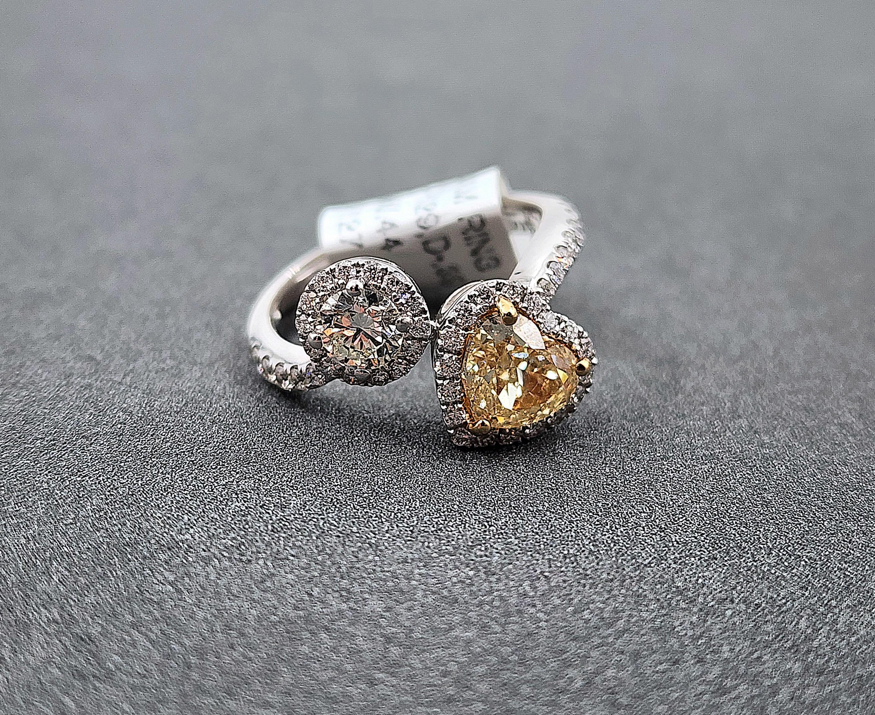da uomo o donna Anello con diamante giallo naturale Moi Et Toi da 1,68 carati in vendita