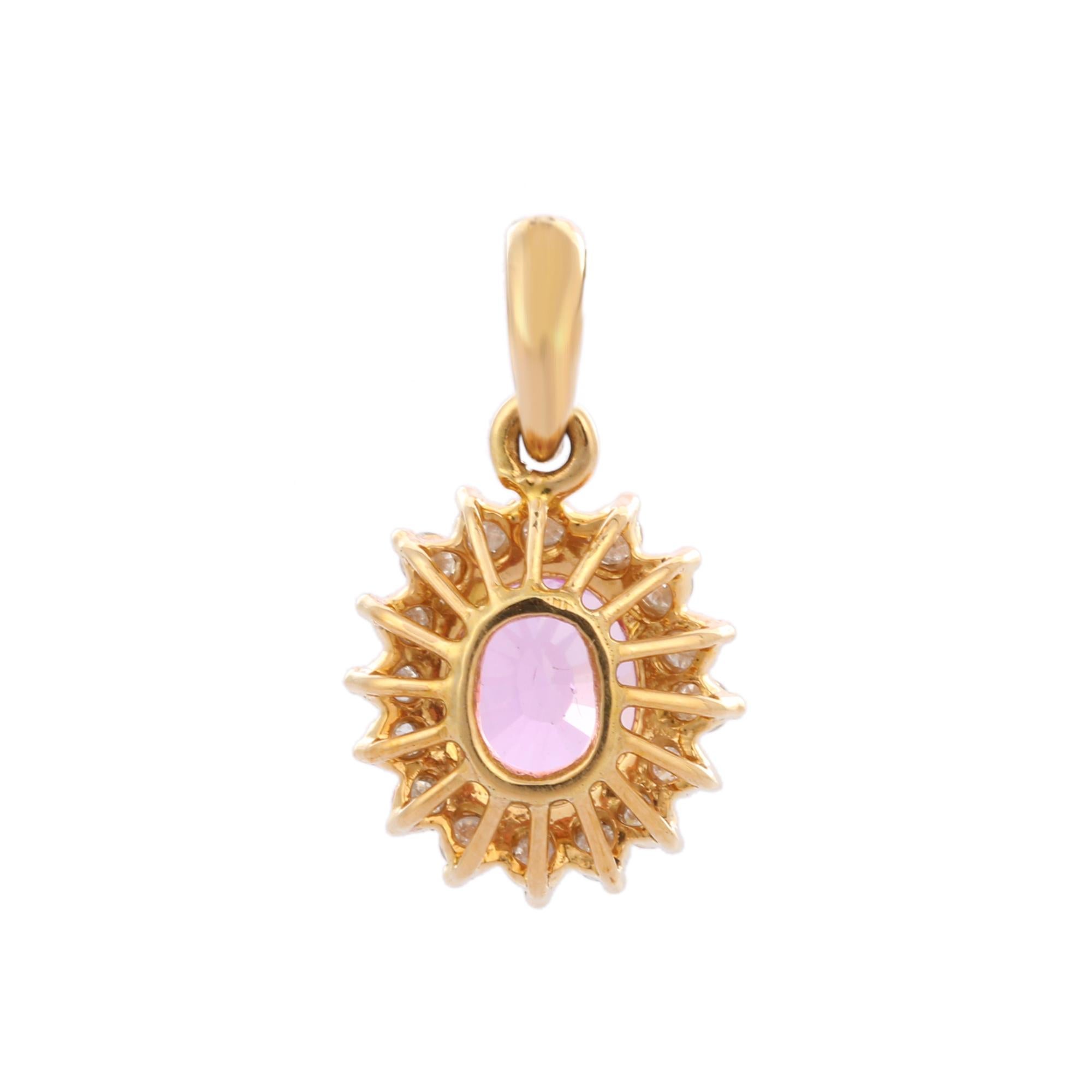Modern 1.68 ct Pink Sapphire with Diamonds Wedding Pendant Studded in 18K Yellow Gold For Sale