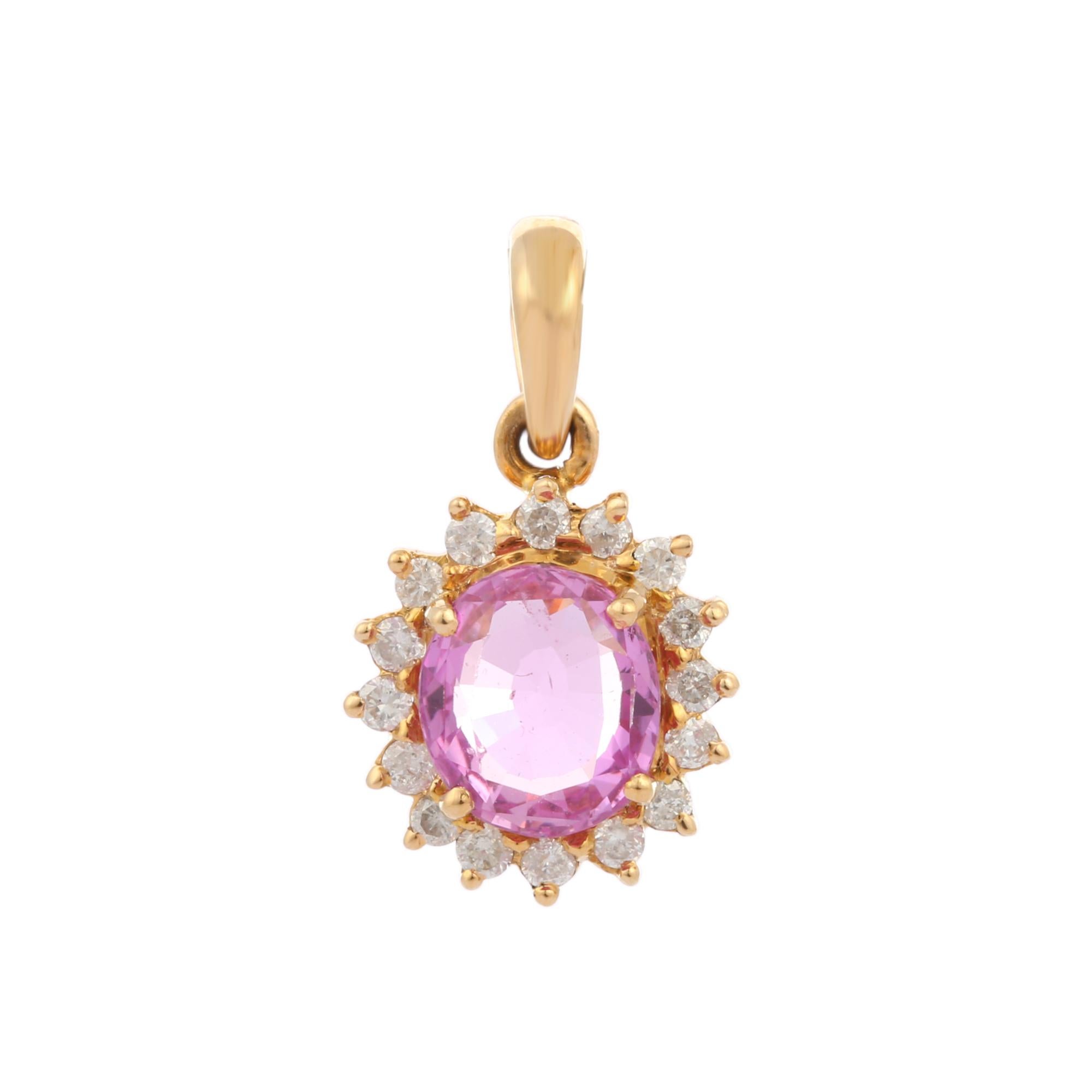 1.68 ct Pink Sapphire with Diamonds Wedding Pendant Studded in 18K Yellow Gold In New Condition For Sale In Houston, TX