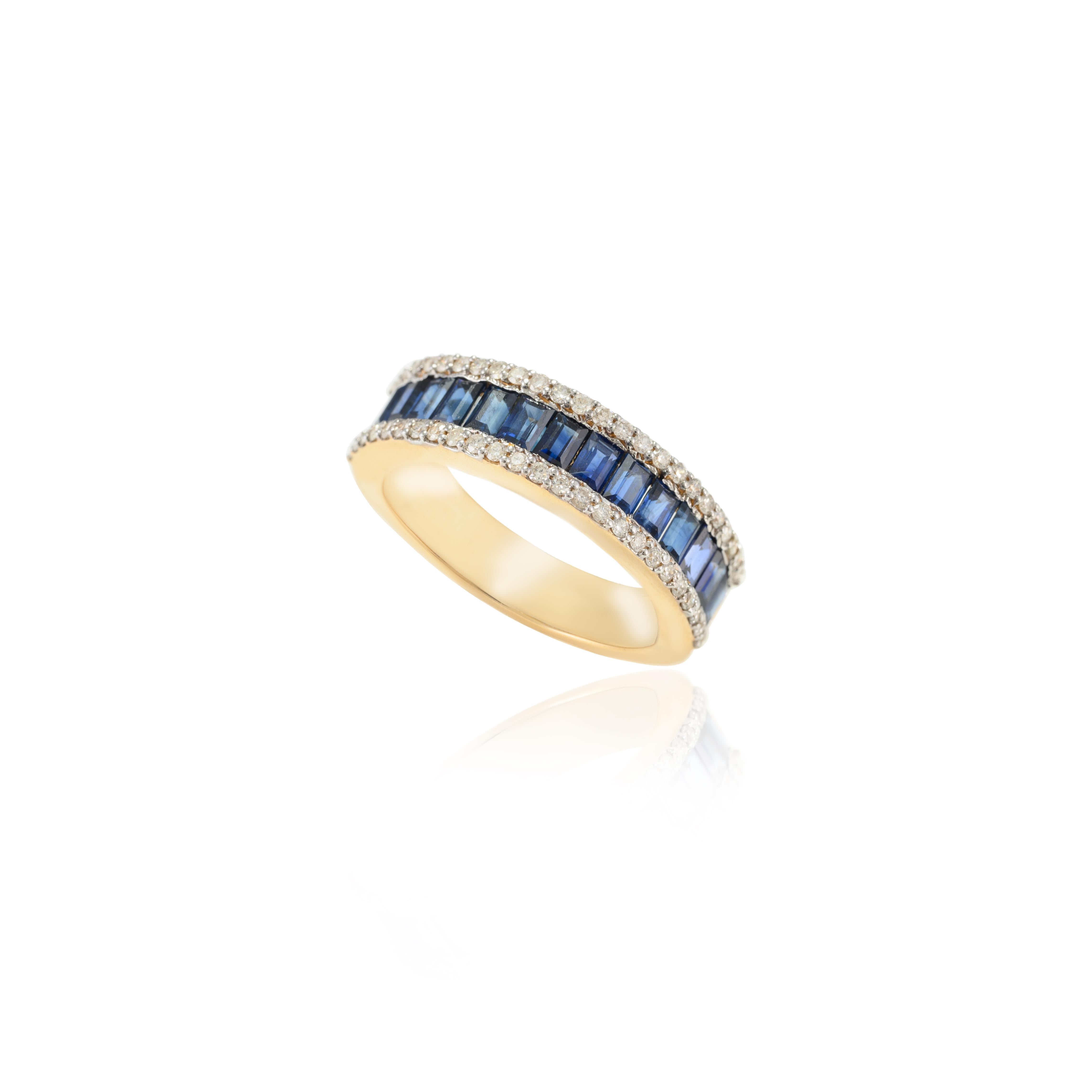 For Sale:  1.68 CTW Channel Set Blue Sapphire and Diamond Wedding Band Ring 18k Yellow Gold 5