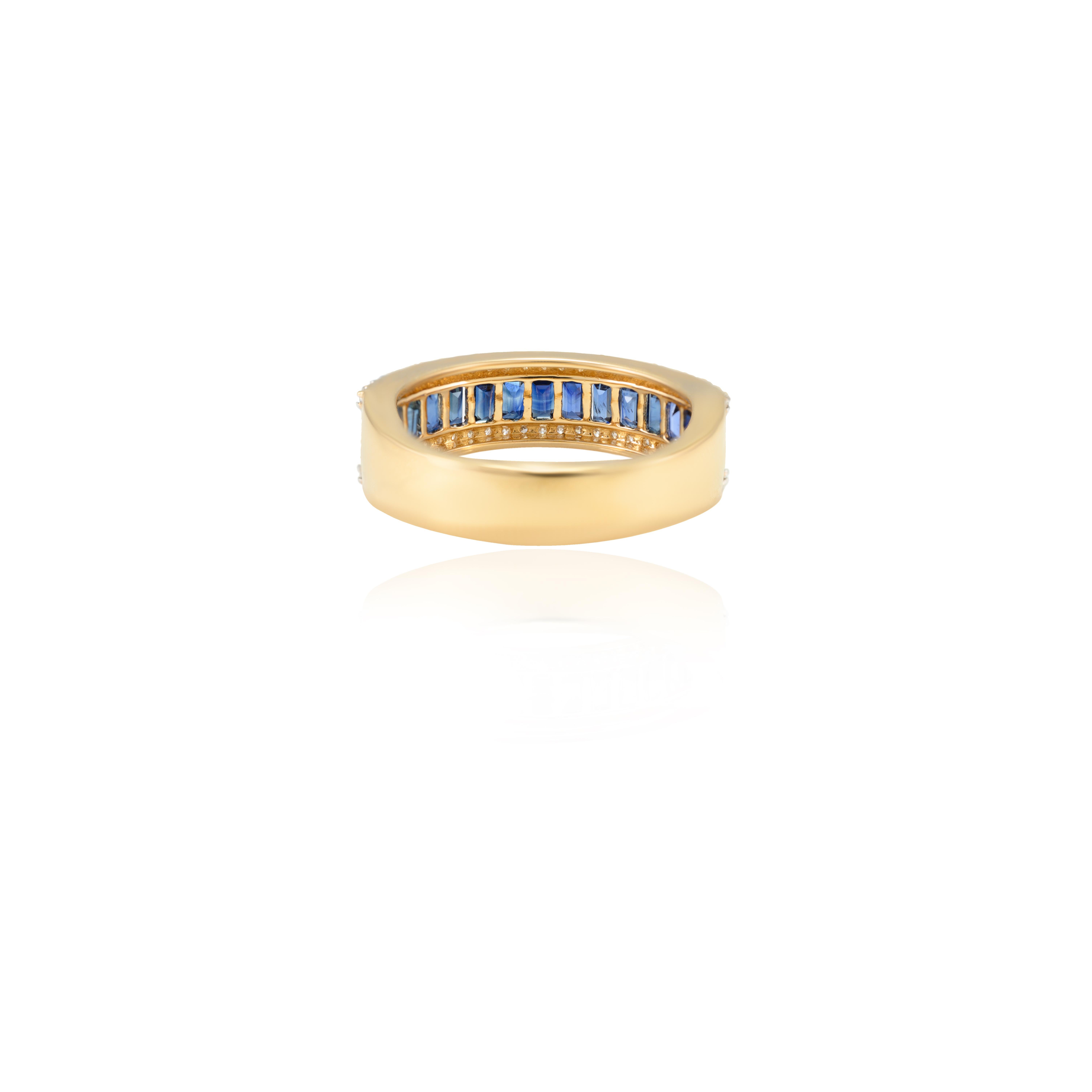 For Sale:  1.68 CTW Channel Set Blue Sapphire and Diamond Wedding Band Ring 18k Yellow Gold 7