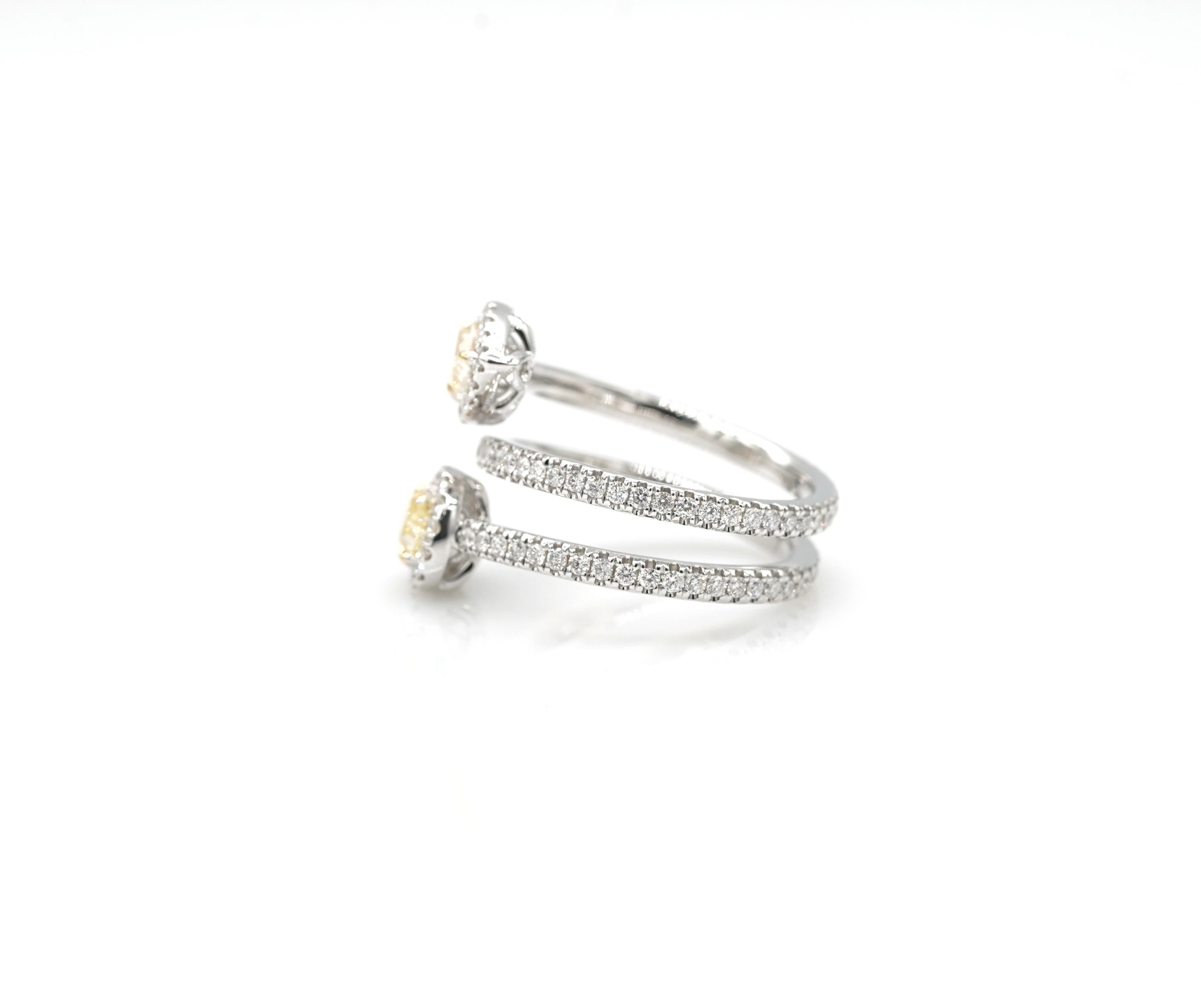 Contemporary 1.68 Toi Et Mois Fancy Yellow Diamond Engagement Ring 18K White & Yellow Gold For Sale
