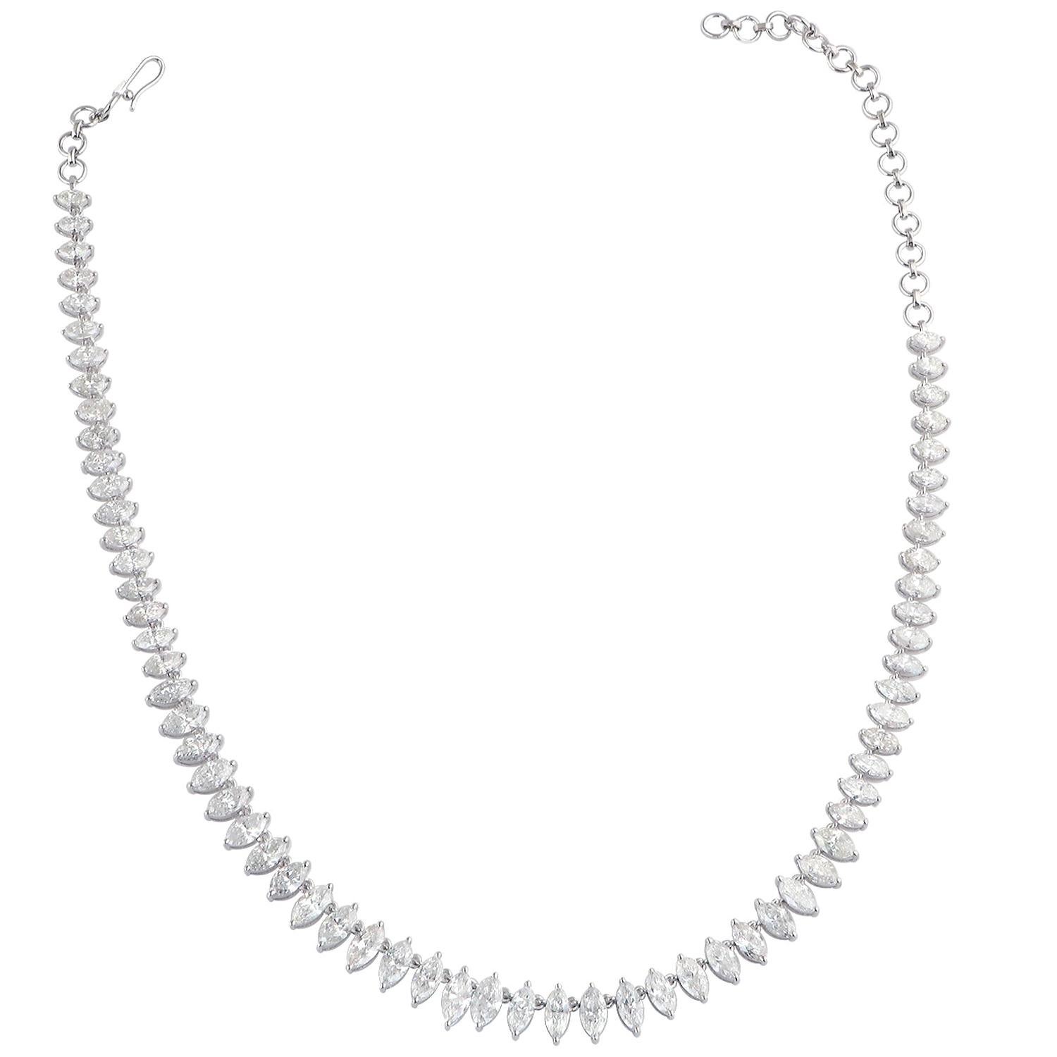 16.80 Carat Diamond 14 Karat Gold Marquise Graduated Tennis Necklace