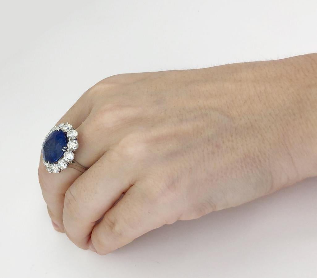 Women's Contemporary Cushion Cut Sapphire Diamond Platinum Ring  