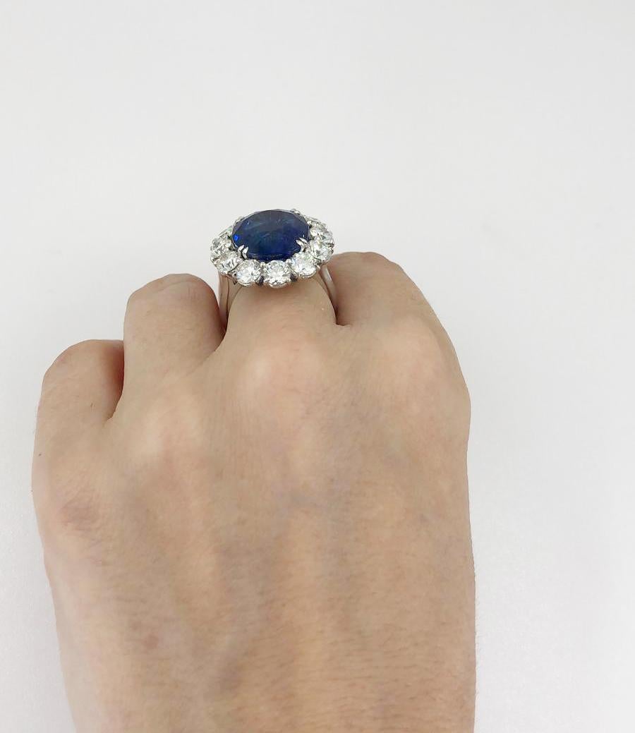 Contemporary Cushion Cut Sapphire Diamond Platinum Ring   1