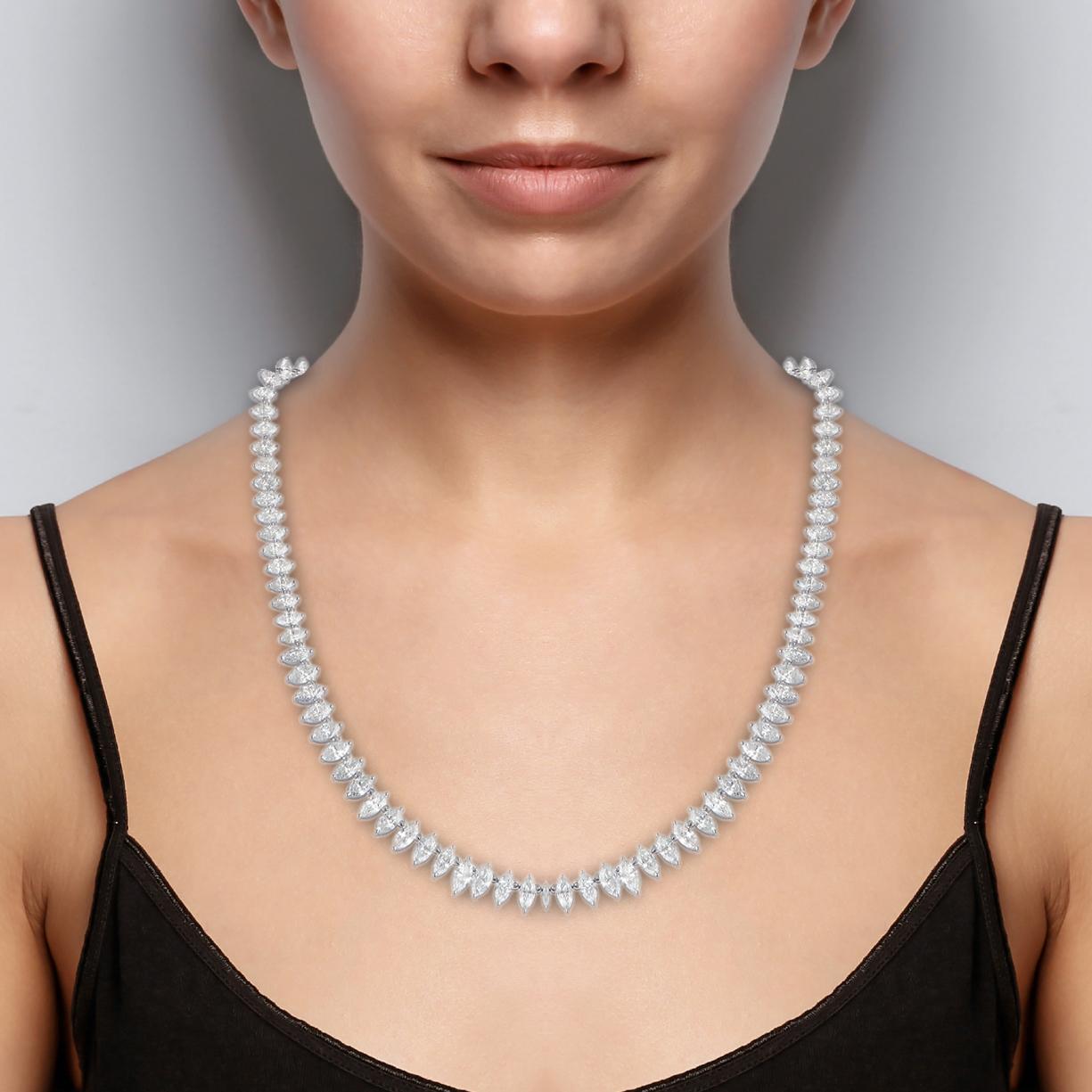 Women's 16.80 Carat SI/HI Marquise Diamond Charm Necklace 18 Karat White Gold Jewelry For Sale