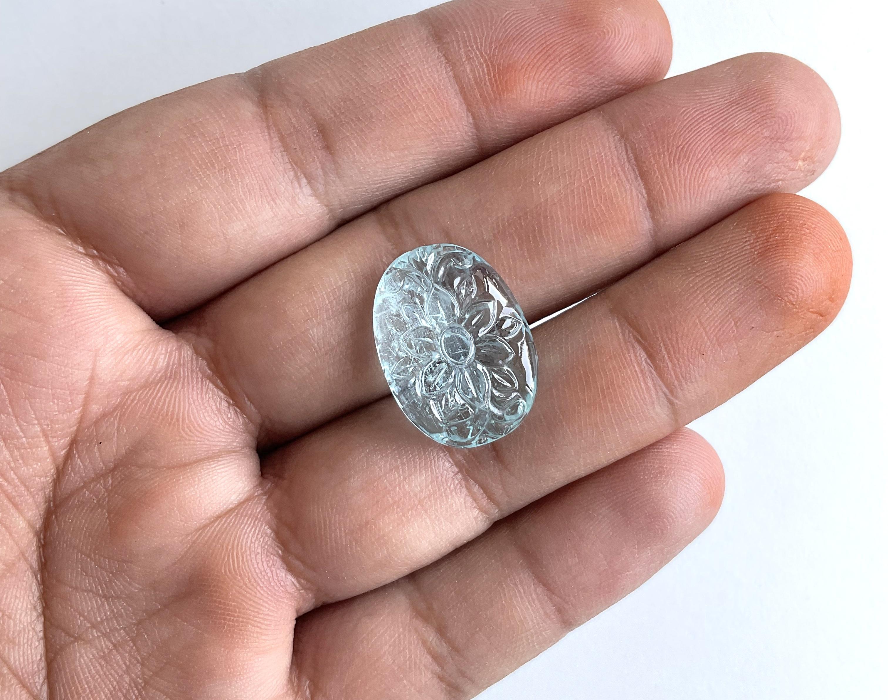 16.80 Carats Aquamarine Carved 1 Piece For Jewelry Set Natural Gemstone 5