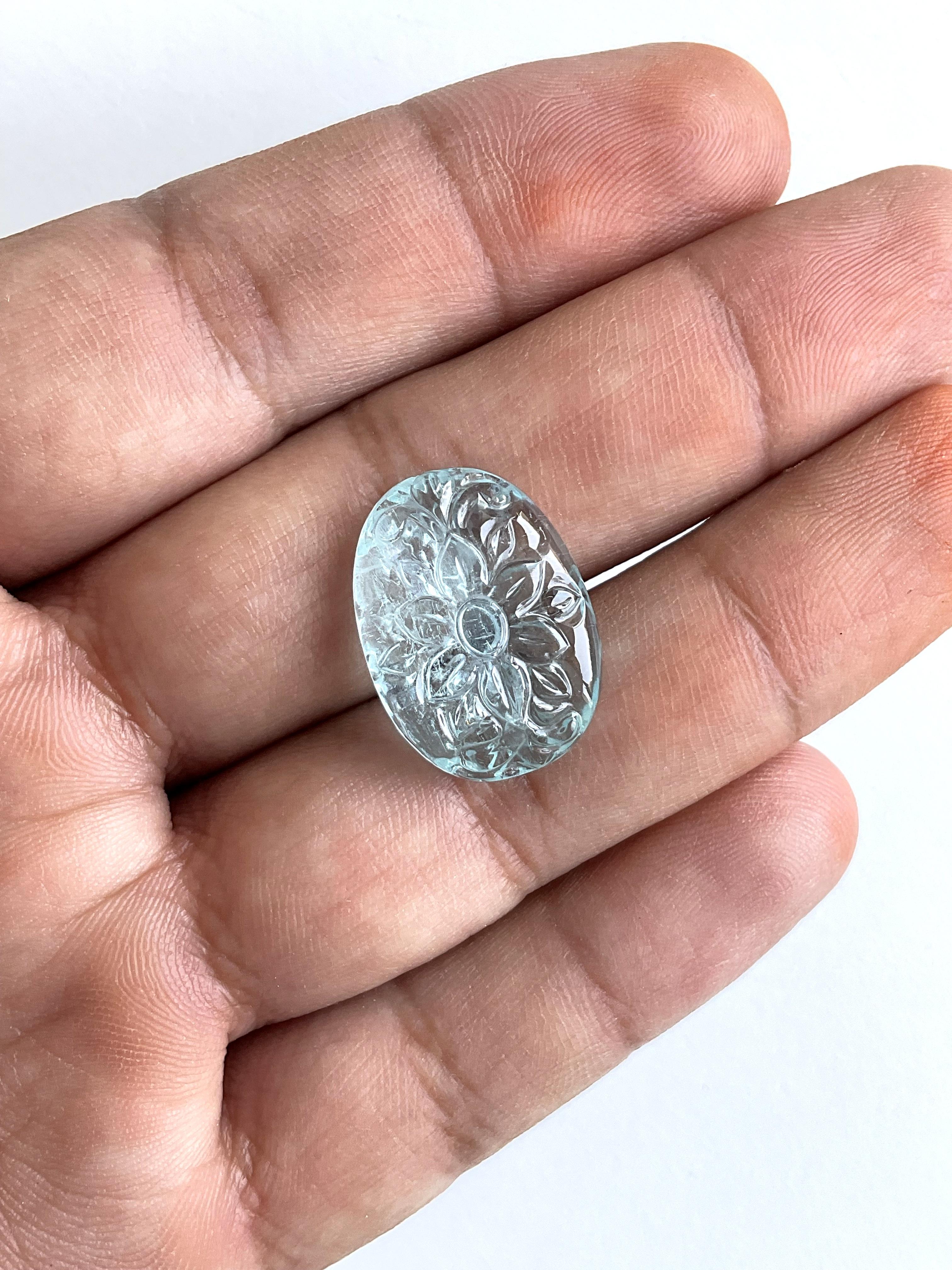 16.80 Carats Aquamarine Carved 1 Piece For Jewelry Set Natural Gemstone 6